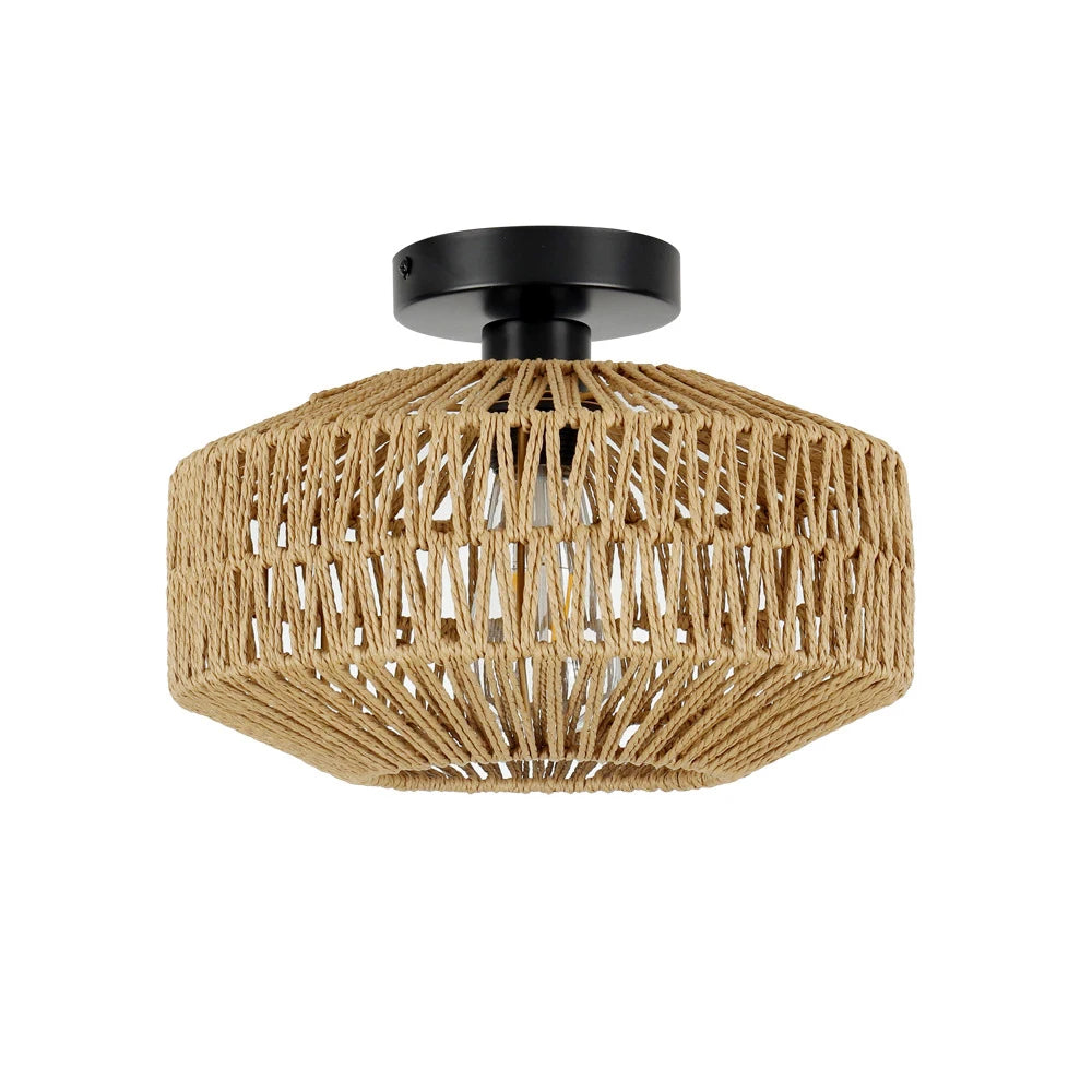 Rattan Ceiling Light Lighting,Hand Woven Ceiling Lamp Flush Mount Ceiling Lights Vintage Lighting Fixtures（Bulb not included）