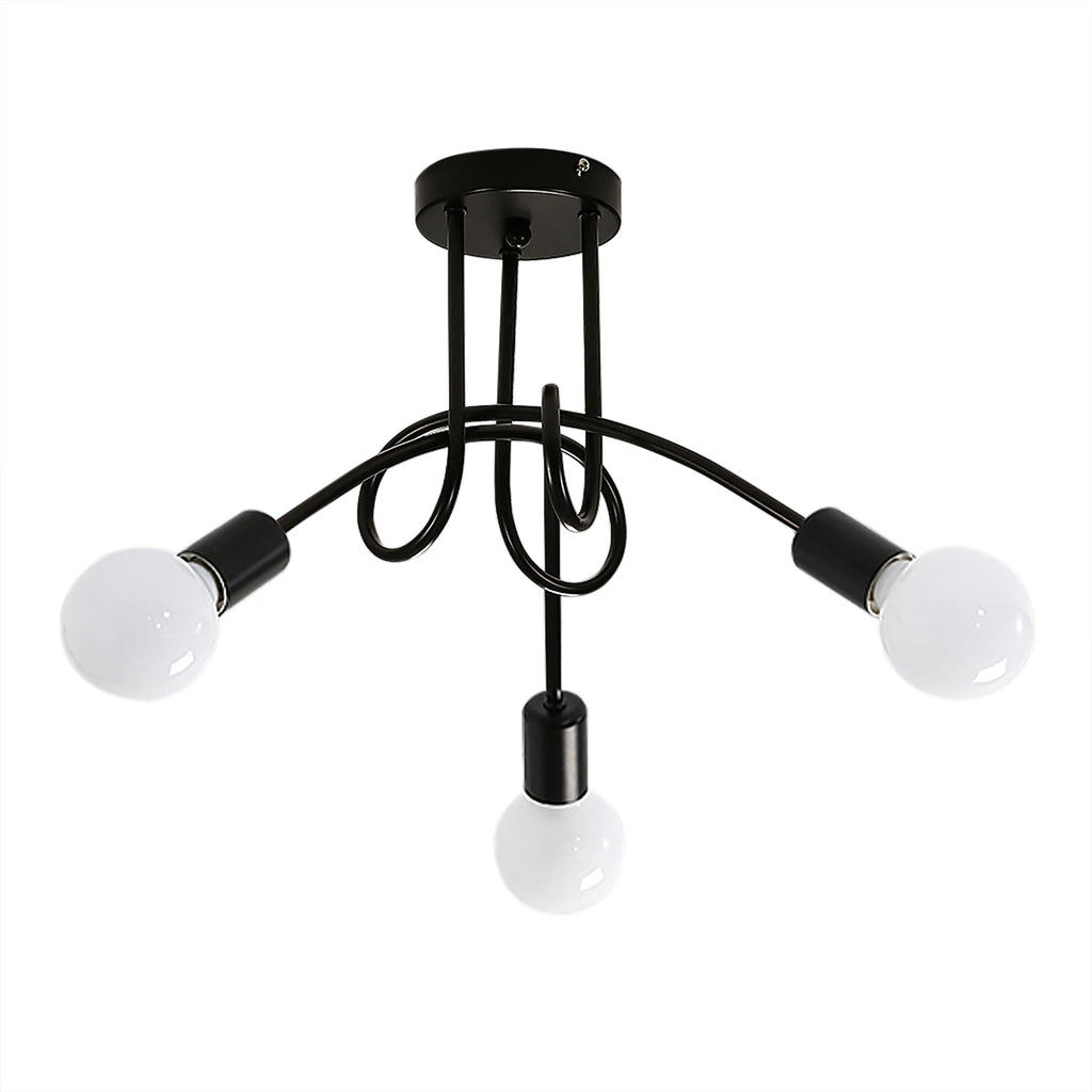 Industrial 3 Way Chandelier,Semi-Flush Mount E27 Base Metal Caged 3 Lights Ceiling Light Fixture (Bulbs not Included)