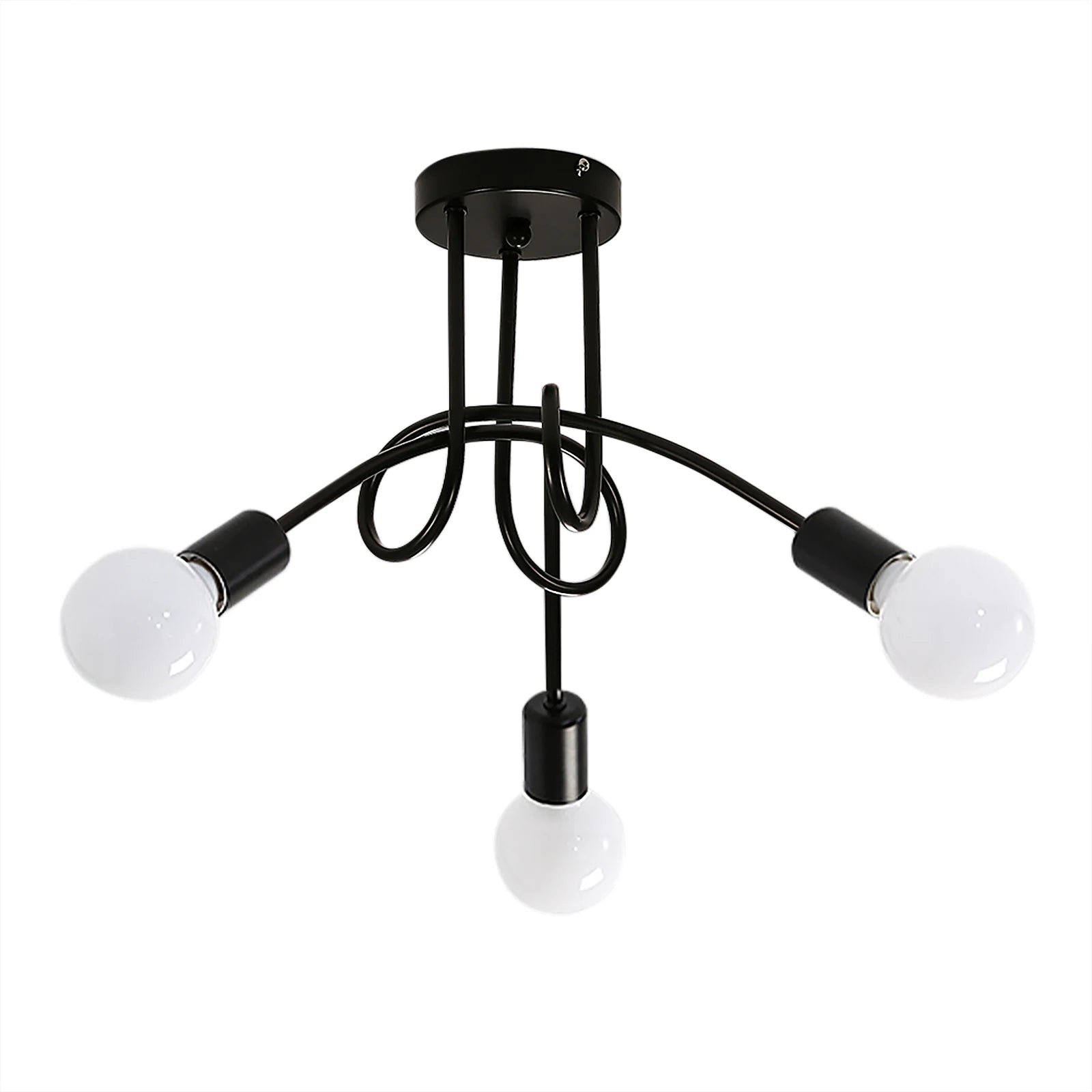 Industrial 3 Way Chandelier,Semi-Flush Mount E27 Base Metal Caged 3 Lights Ceiling Light Fixture (Bulbs not Included)