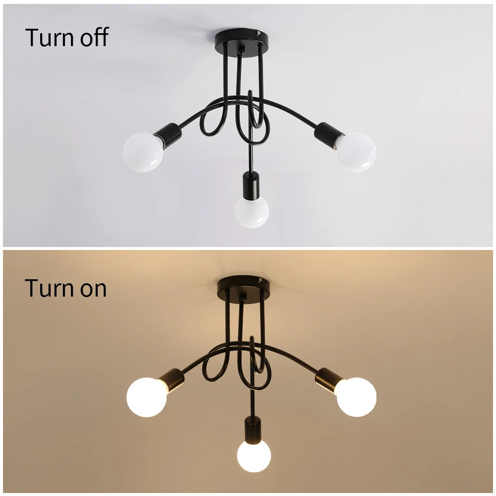 Vintage 3-head Lights Ceiling Lamp,Artistic Lines Iron Chandelier for Living Room Restaurant (Bulbs  not Included)