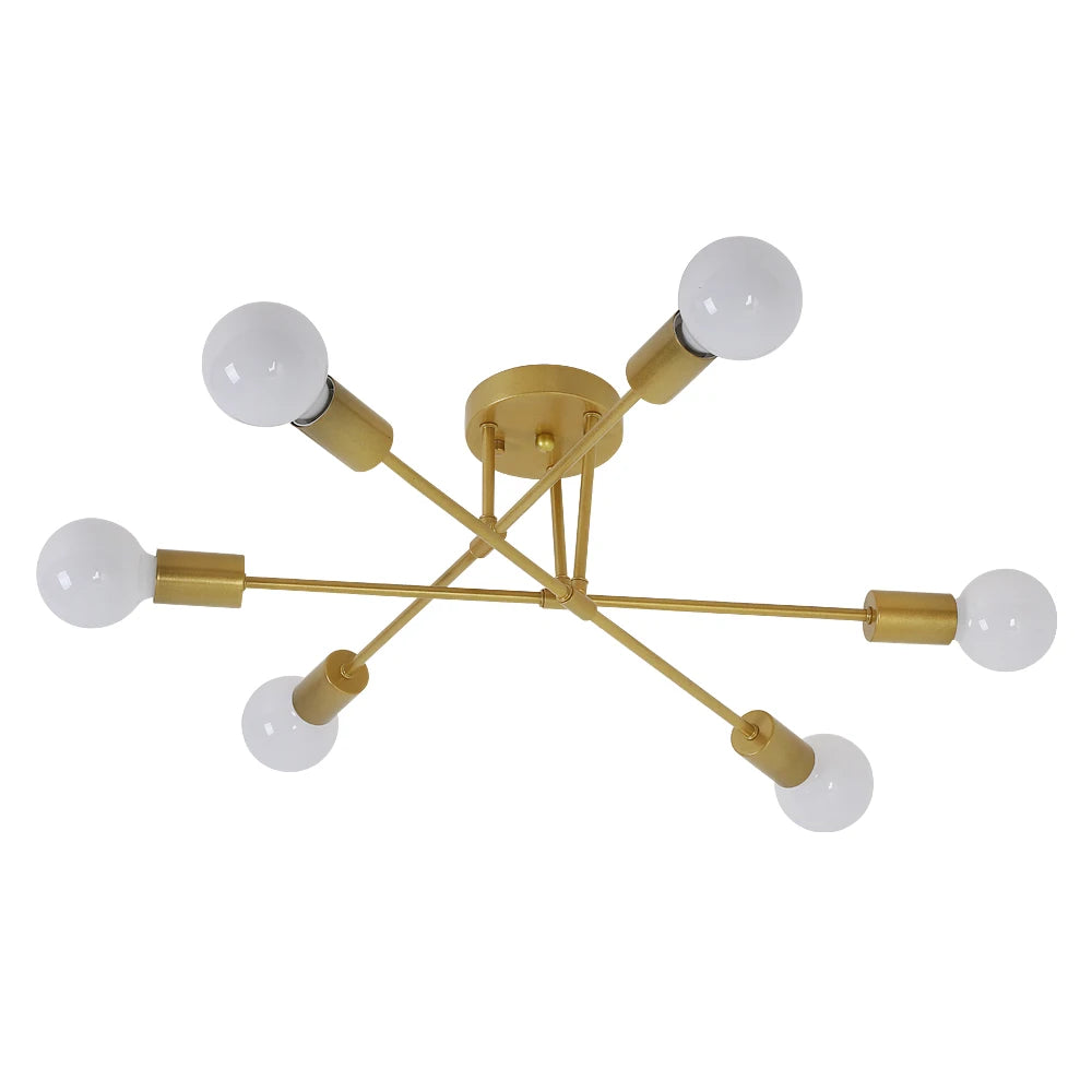 Modern Sputnik Ceiling Light,Adjustable 6-light E27 Chandelier,Vintage Industrial Pendant Mounting For Bedroom（Bulb not included
