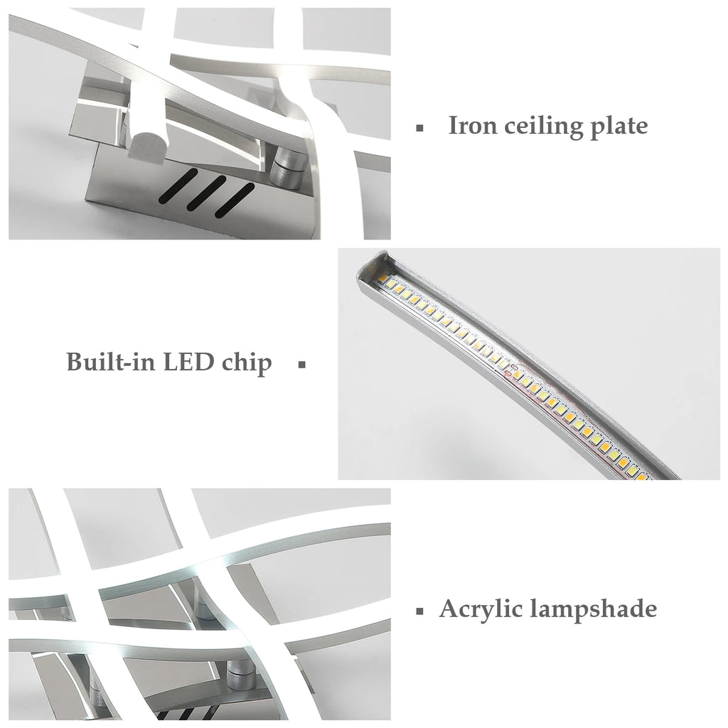 LED Ceiling Light,Curved Design Ceiling Lamp,24W 2700LM 4 Built-in Grey Light Strips,6500K Cool White Light for Bedroom