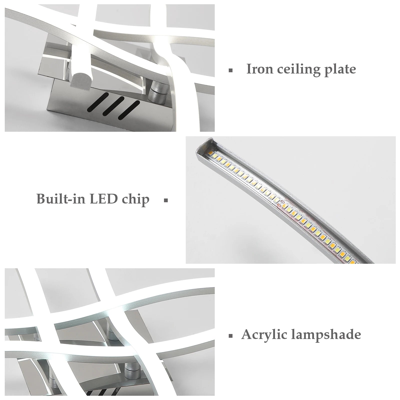 LED Ceiling Light,Curved Design Ceiling Lamp,24W 2700LM 4 Built-in Grey Light Strips,6500K Cool White Light for Bedroom