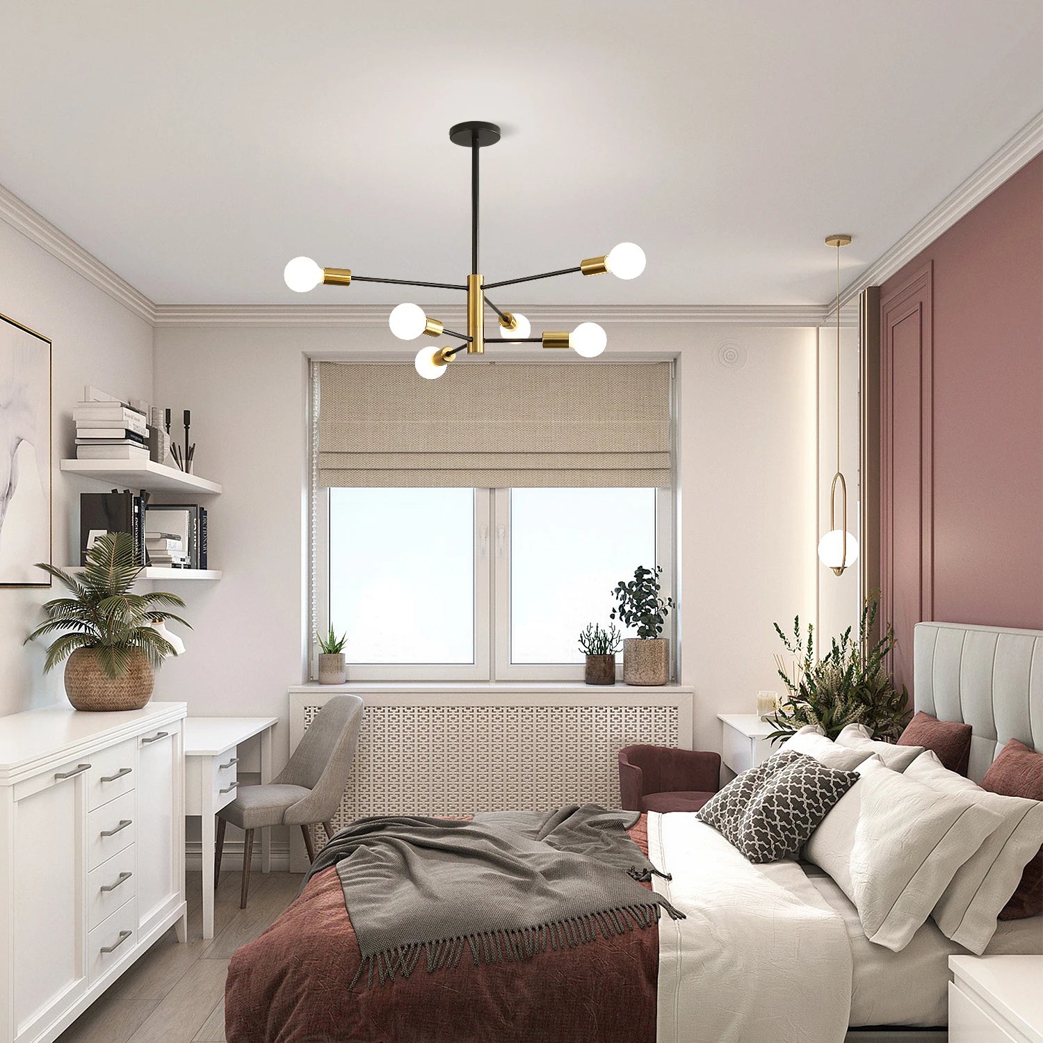 Modern Sputnik Chandelier,Height Adjustable Ceiling Light Fixture,E27 Base Plating Finished Chandeliers（Bulb not included）
