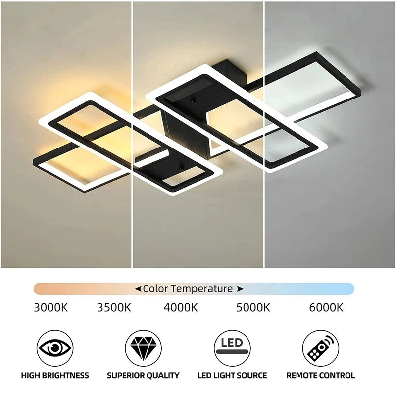 Dimmable LED Ceiling Light,Rectangular Aluminum Flush Mount Ceiling Lamp With Remote Control 3000K-6500K For Living Room