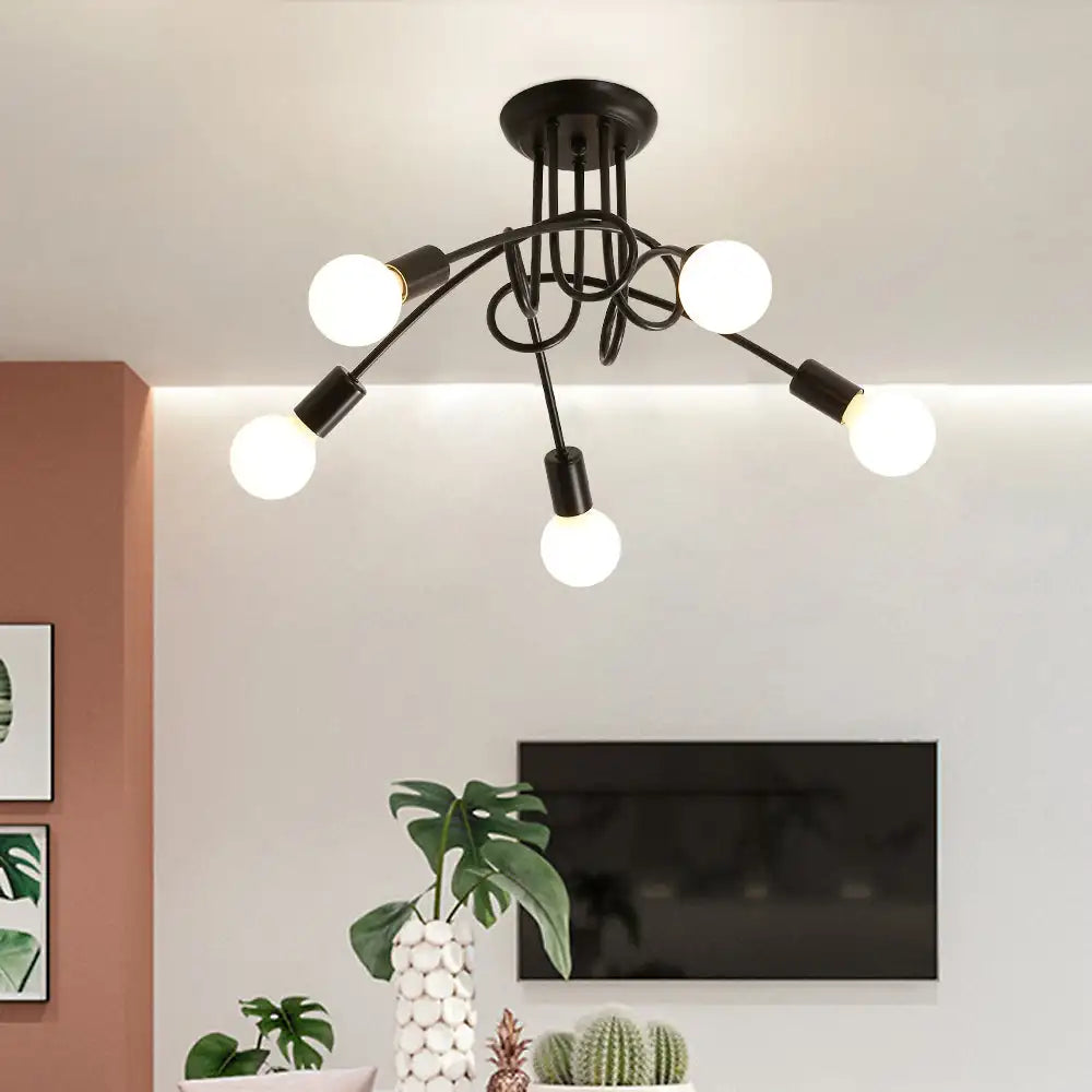 Ceiling Light Fixture,5-Light Mid Century Hemp Flowers Shape Ceiling Lights for Bedroom,Living Room(Bulb not included)