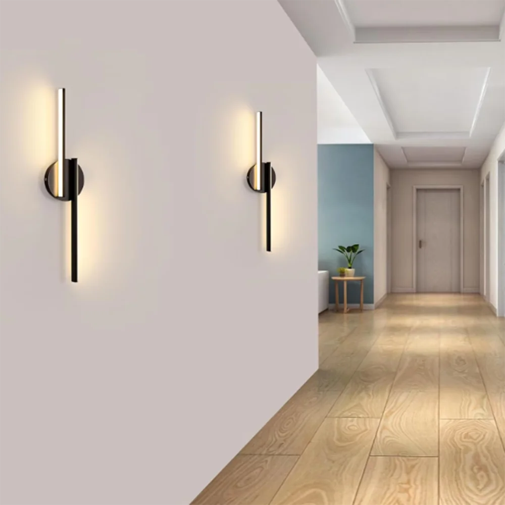 Nordic Minimalist Long Strip LED Wall Light,22W  Warm Light 3000K Black Wall Sconce for Indoor Living Room Bedroom Aisle
