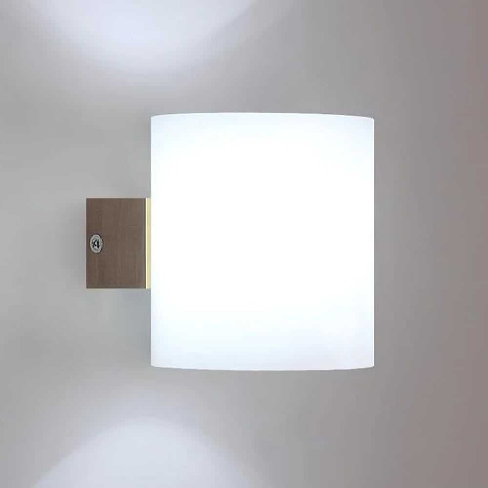 Indoor Wall Light,Wall Mounted Wooden Sconce, E27 Vintage Wall Lamp with Glass Lampshade,Wall Light For Bedroom,Hallway,Staircase,Stairs(Bulb not Included)