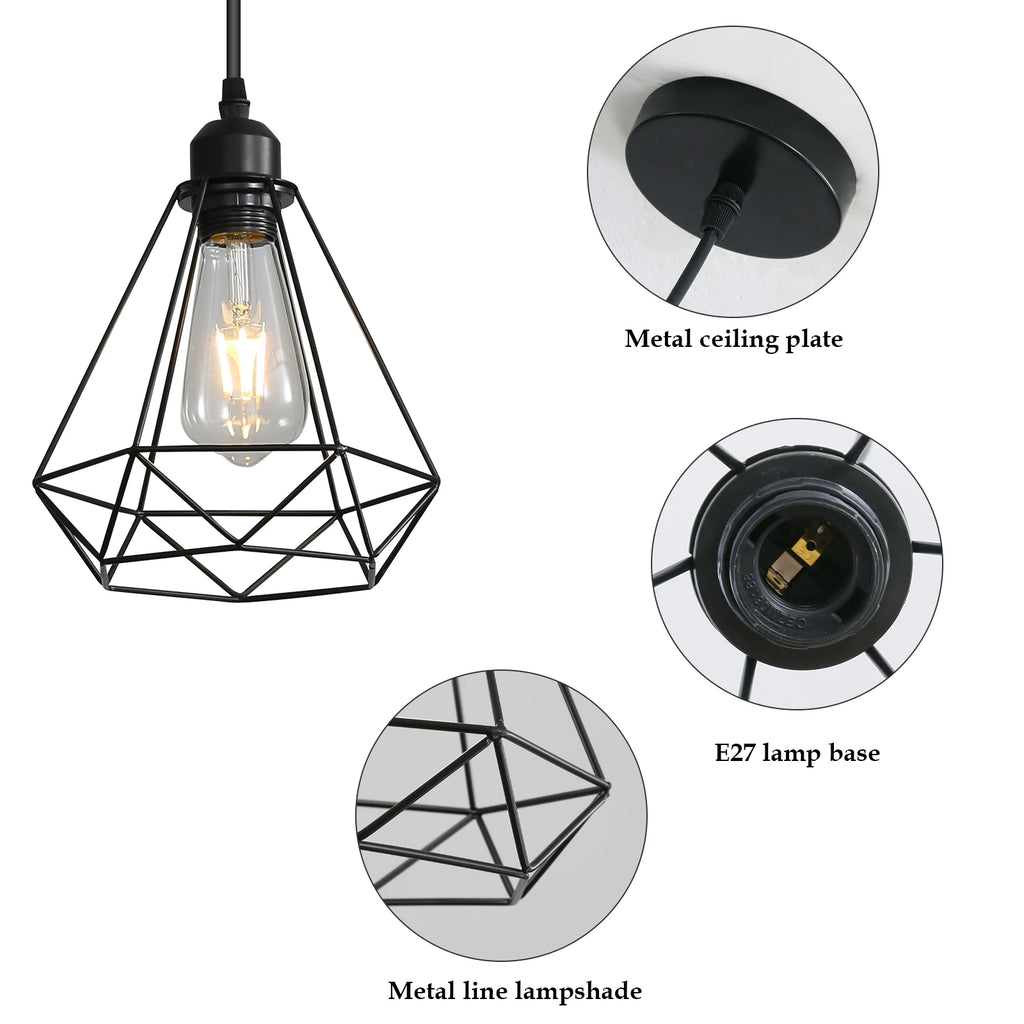Industrial Pendant Light,E27 Vintage Metal Pendant Light Black Cage Lamp Retro Ceiling Light Shade（Bulb not included）