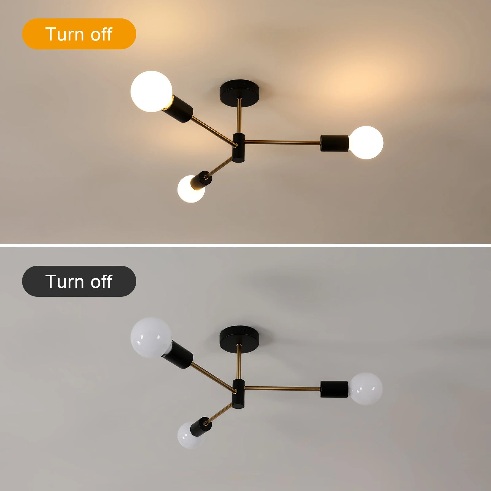 Sputnik Ceiling Light,Semi Flush Mount Ceiling Light,3 Lights Modern Sputnik Chandelier with E27 Socket （Bulb not included）