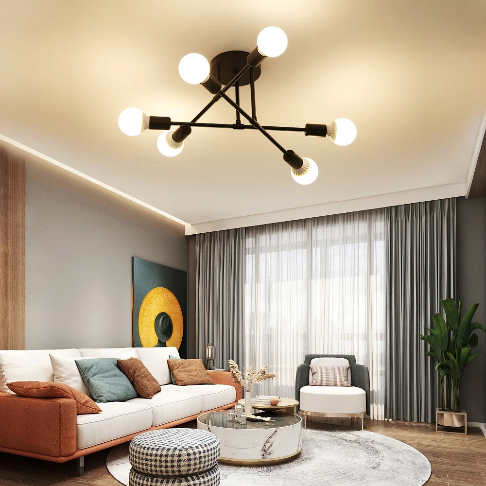 Modern Ceilihg Light, 6-Light Chandelier,Flush Mount Ceilihg Light Fixture for Bedroom,Dining Room,Office（Bulb not included）