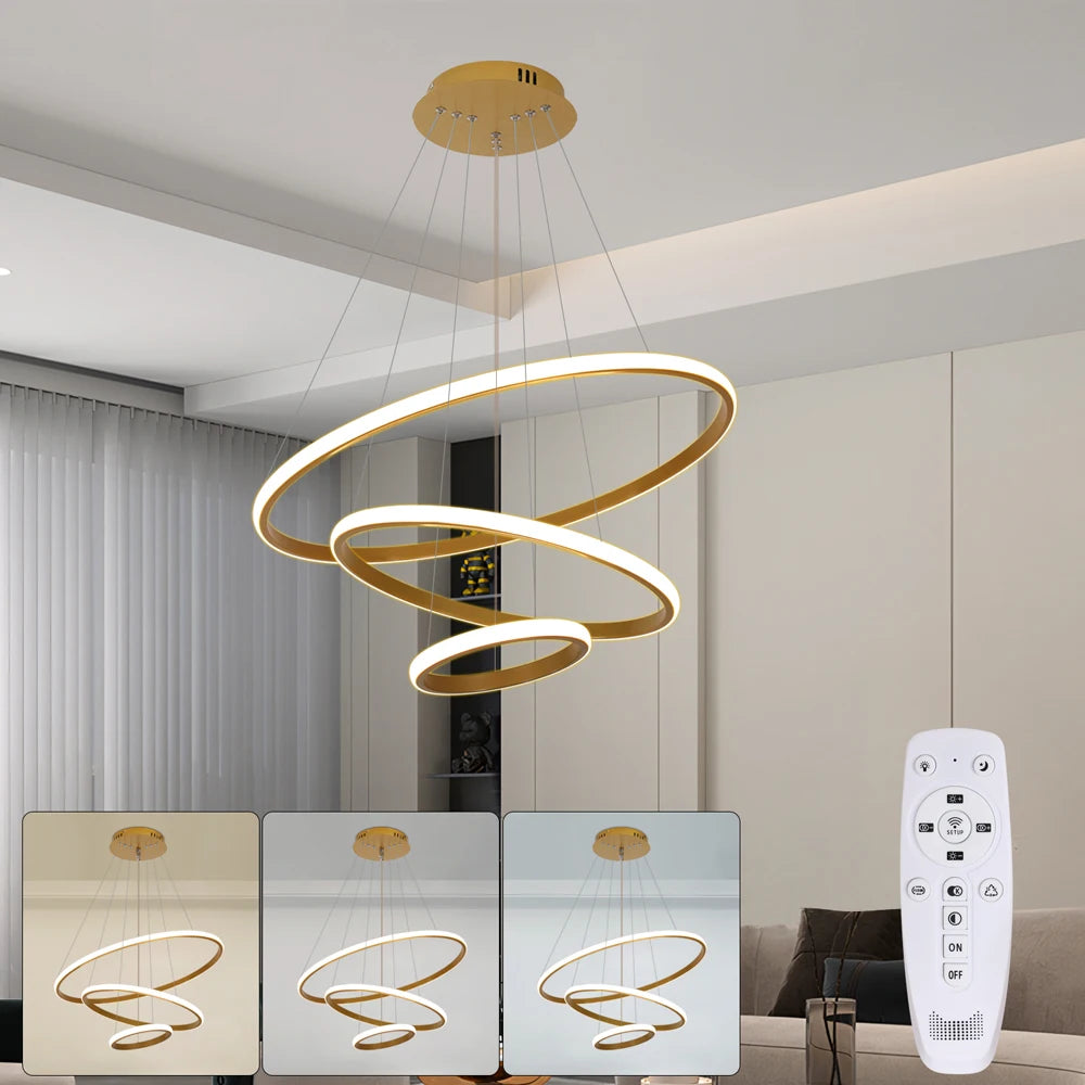 Dimmable Led Chandelier,Modern 40W 3 Rings Dimmable LED Chandeliers Light Fixture Pendant Light for Dining Room