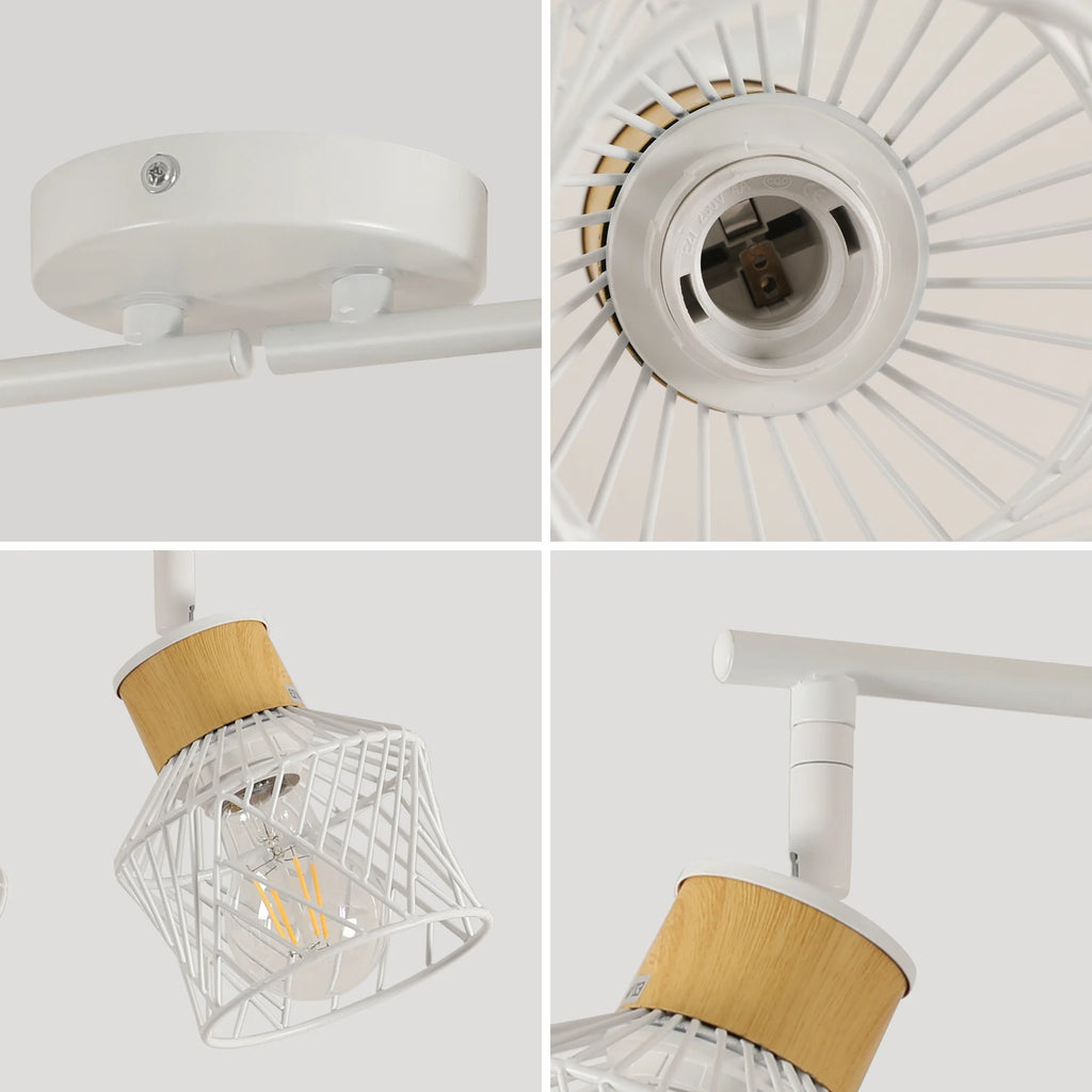 4 Way Adjustable Metal Wire Cage Rotatable Ceiling Lights,E27 Base Spot Light Fittings for Bedroom（Bulb not included）