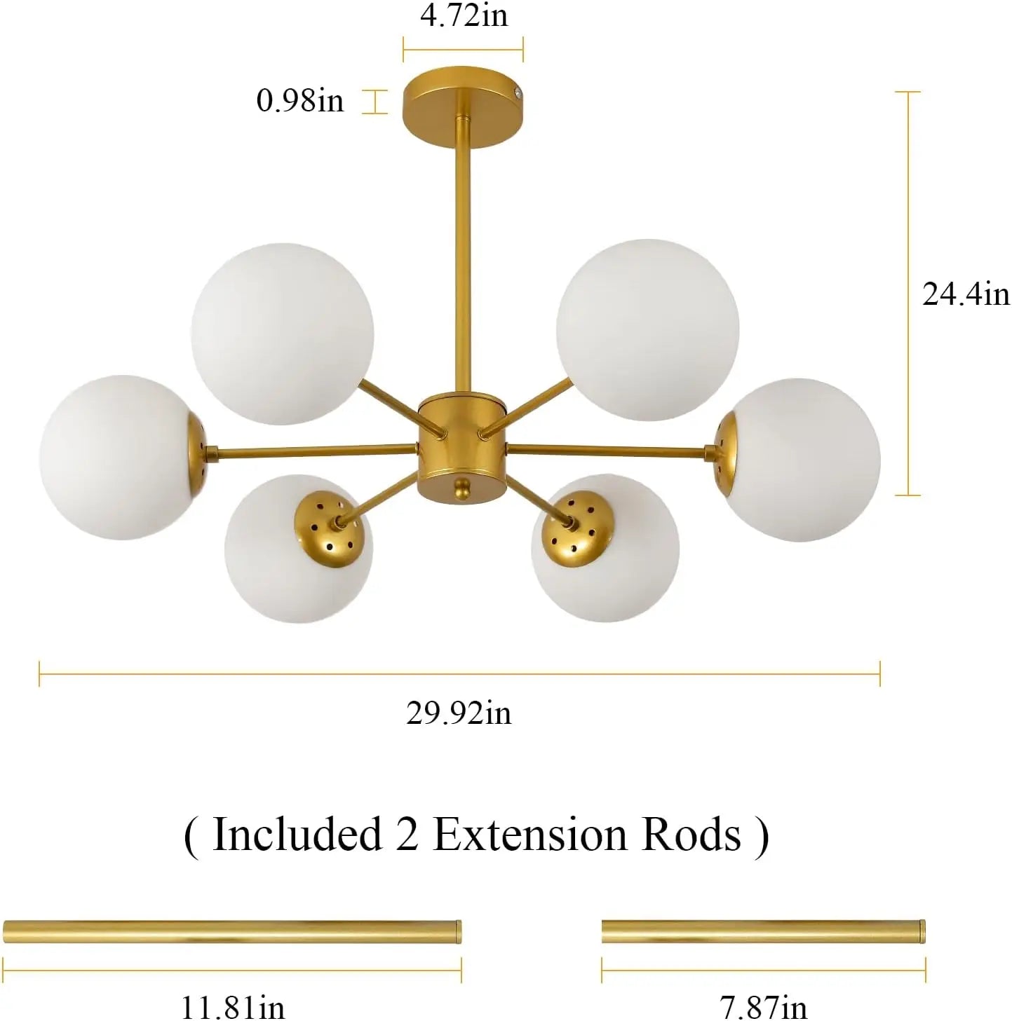 6-Light Globe Sputnik Chandelier,Glass Modern Gold Chandelier Light Fixture Mid Century Pendant Lighting（Bulb not included）