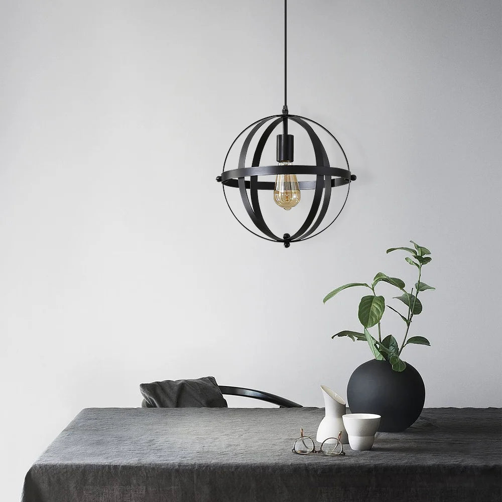 Modern Industrial Metal Pendant Hanging Light Fixtures,Farmhouse Black Cage Chandelier for Kitchen Island（Bulb not included）