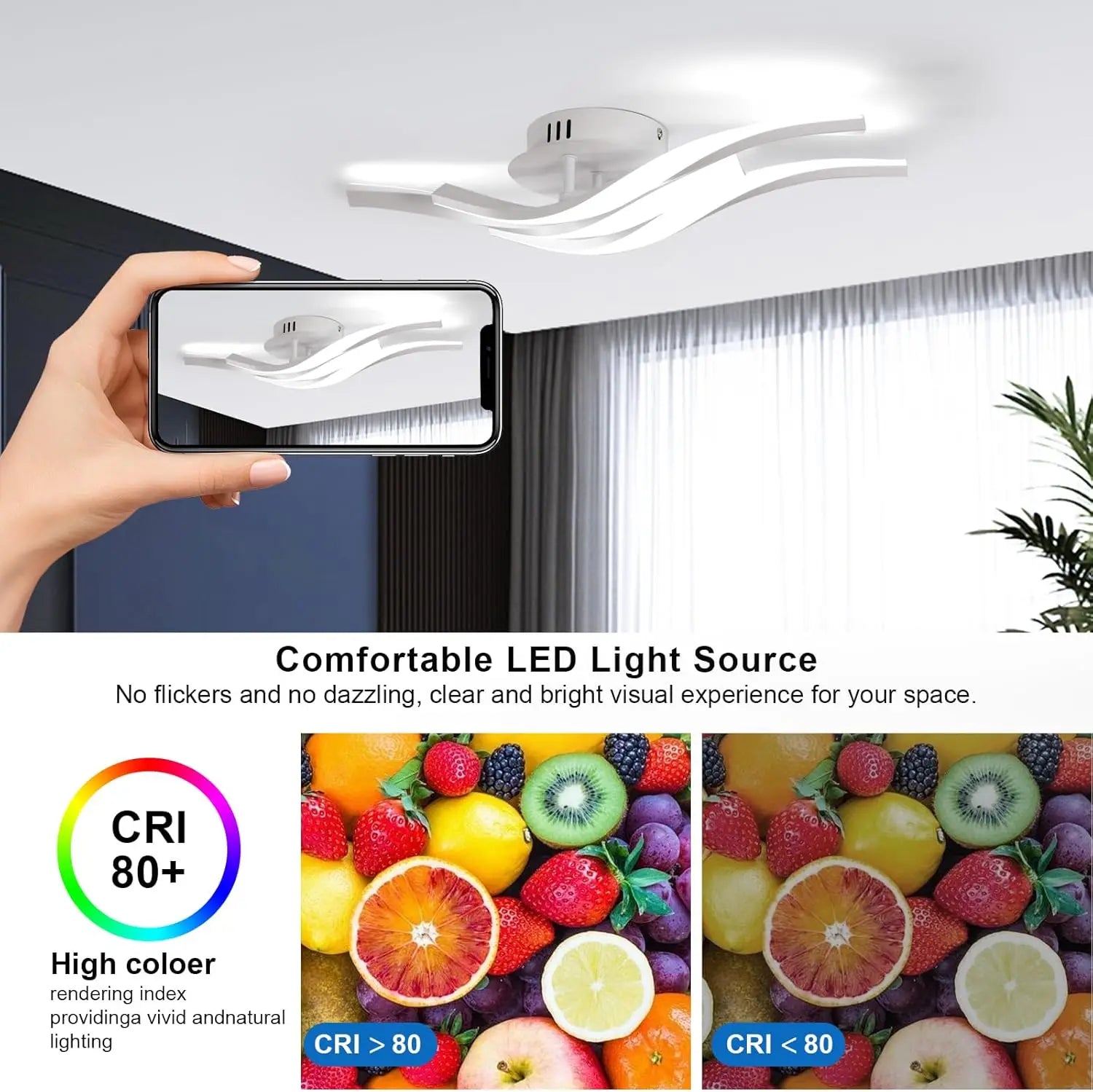 LED Ceiling Light,24W 2700LM 3-Curved Ceiling Lamp,Modern LED Lights Fixtures for Living Room Kitchen Bedroom Corridor,Cold White Light 6500K, Long 52cm