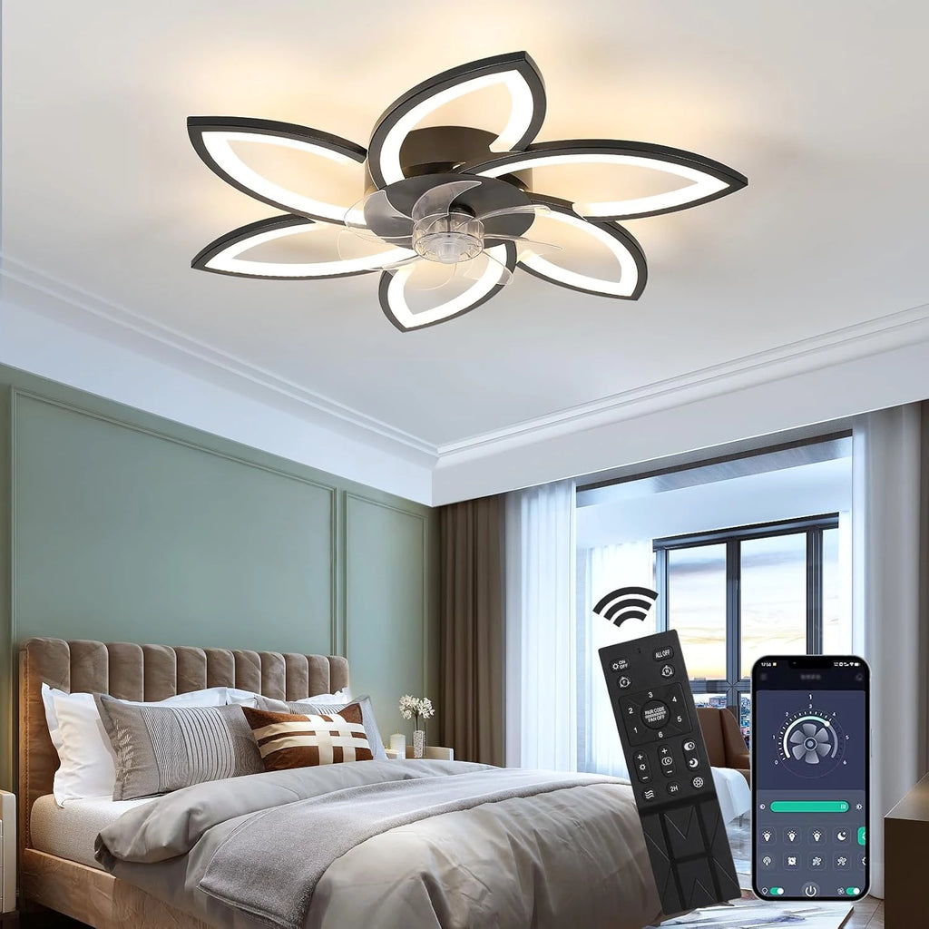 Dimmable Ceiling Fan Light,Flush Mounted Ceiling Fan Light With Remote Control,3000K/4500K/6500K For Dining Room,Living Room
