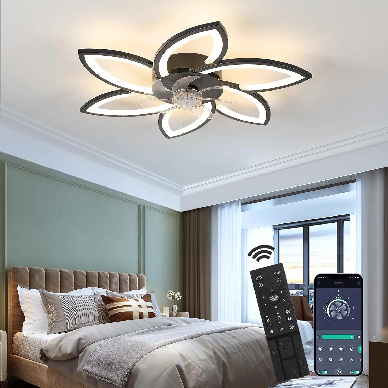 Dimmable Ceiling Fan Light,Flush Mounted Ceiling Fan Light With Remote Control,3000K/4500K/6500K For Dining Room,Living Room