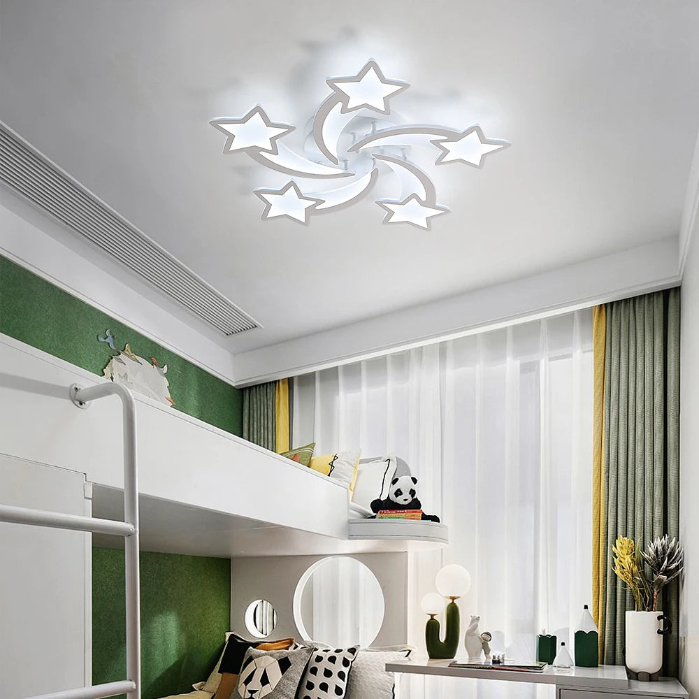 Nordic Modern LED Ceiling Light,60W Creative Meteor Star Design Flush Mount Ceiling Lamp for Kids Bedroom Living Room Home Decor,Cold White Light 6500K