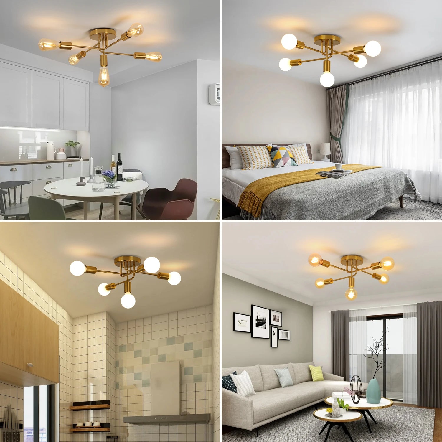 5-Lights Ceiling Light,Industrial Ceiling Lamp,Brass Chandeliers E27 Base for Bedroom,Living Room,Bar（Bulb not included）