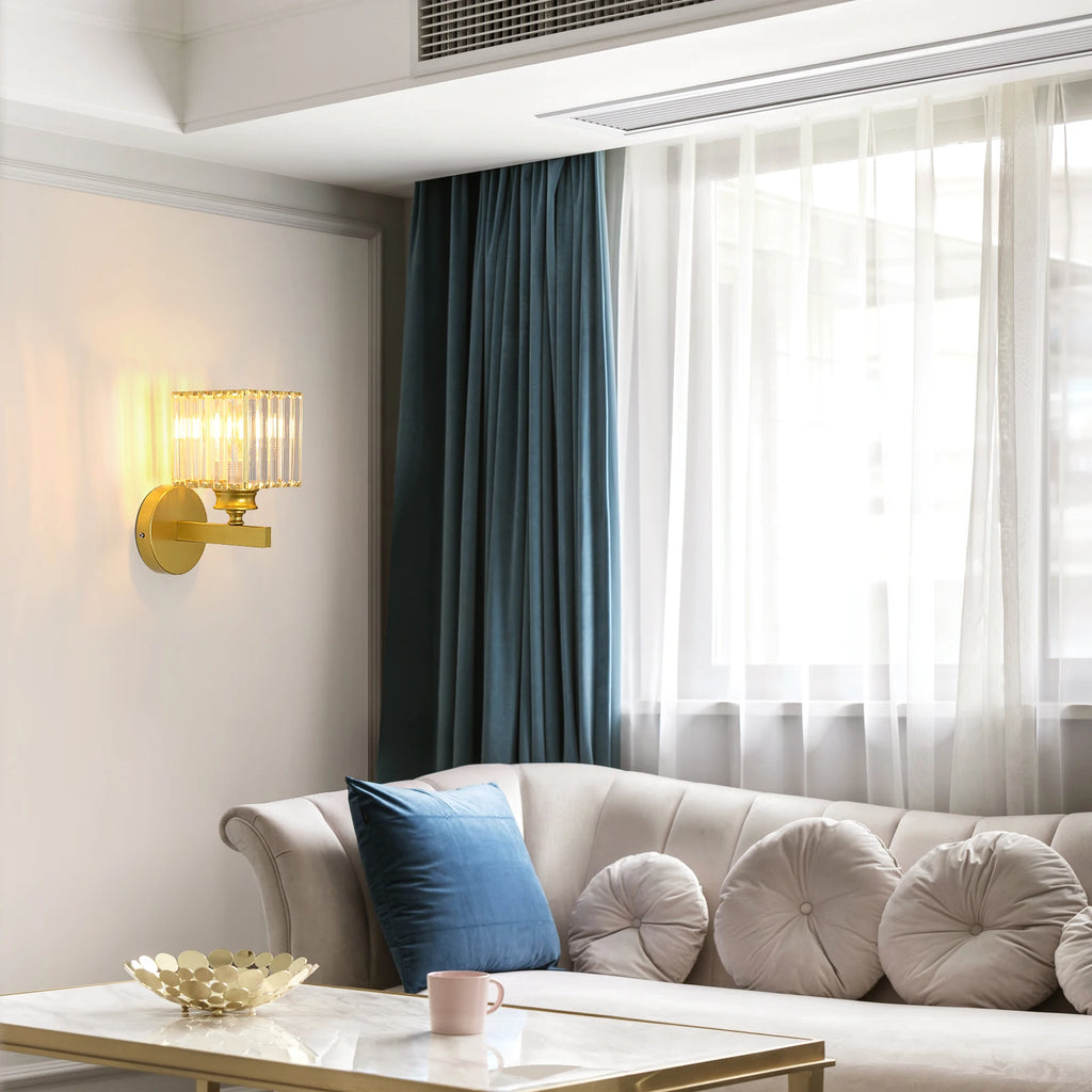 Modern Crystal Wall Sconce,E27 Golden Crystal Wall Lamp,For Bedside Bedroom Corridor Lighting（Bulb not included）
