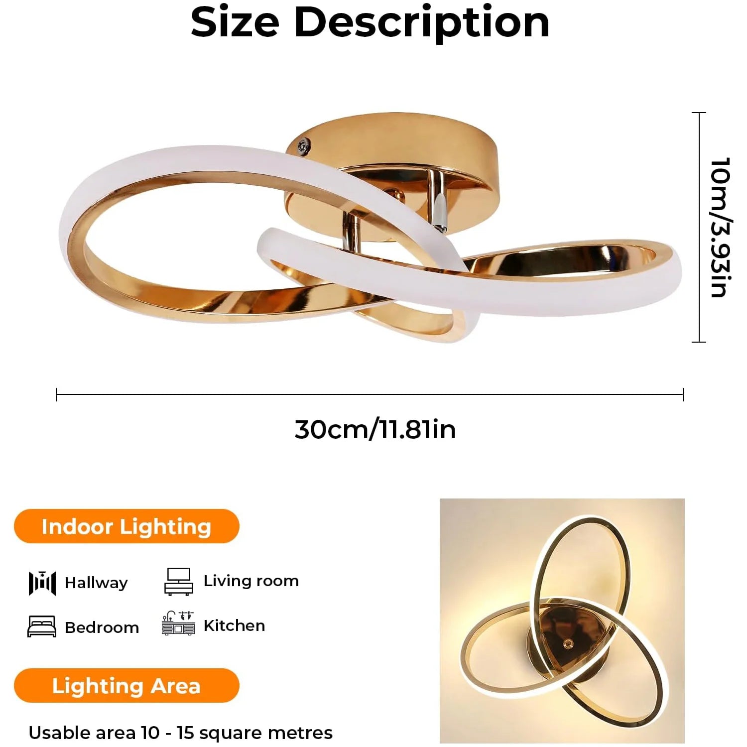 30W Flower Shape LED Ceiling Lights,Gold Modern LED Ceiling Lamp For Living Room,Bedroom,Office,Natural Light 4500K