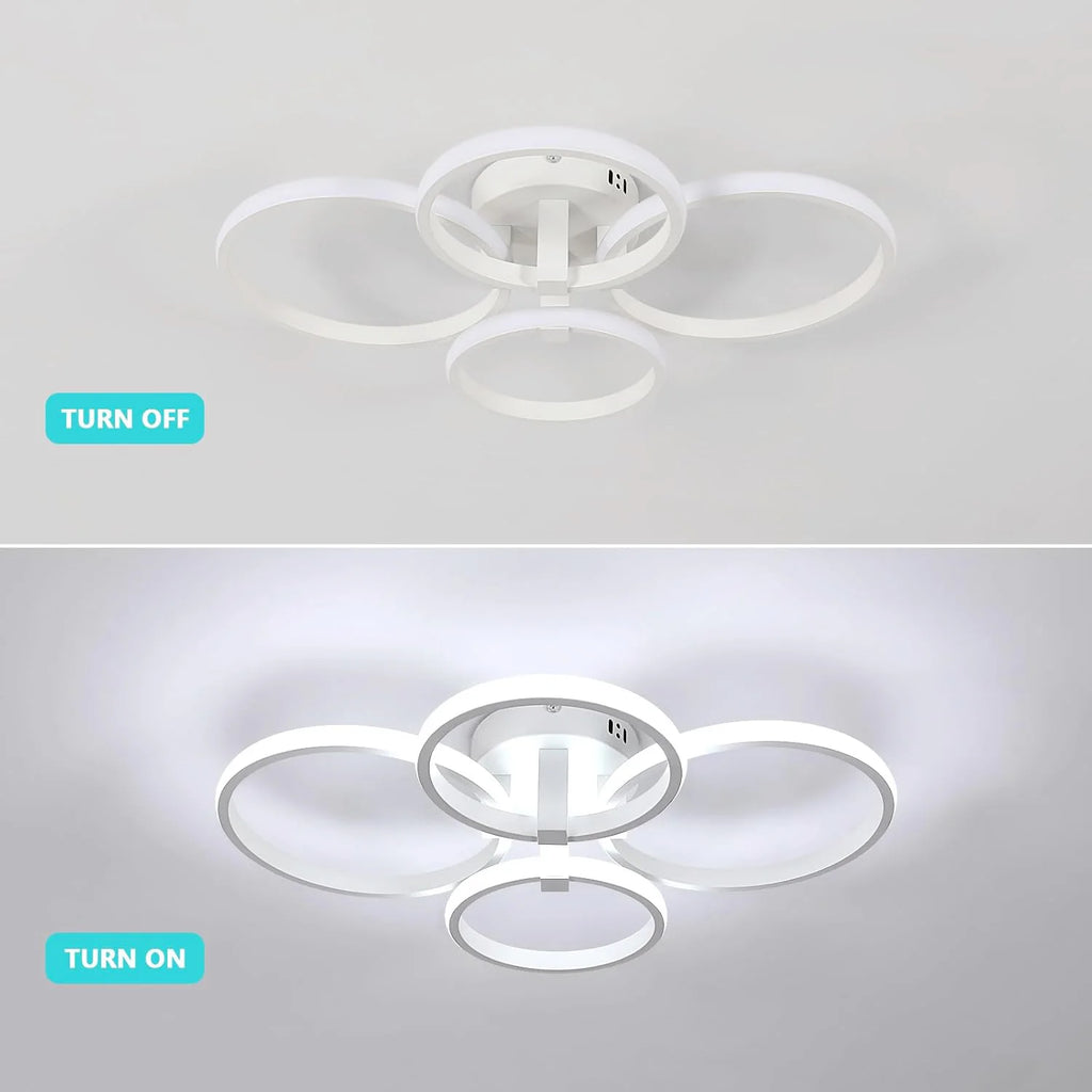 Modern LED Ceiling Light,56W 6300LM Ceiling Light 4 Round Ring Chandelier for Living Room,Cool White 6500K