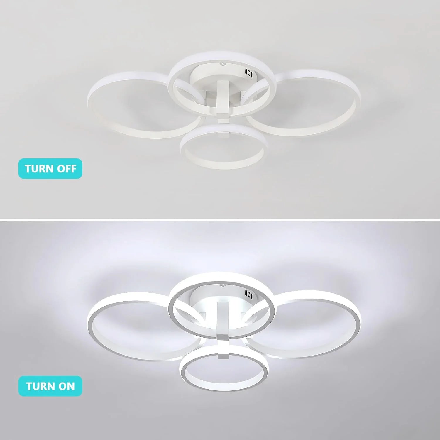 Modern LED Ceiling Light,56W 6300LM Ceiling Light 4 Round Ring Chandelier for Living Room,Cool White 6500K