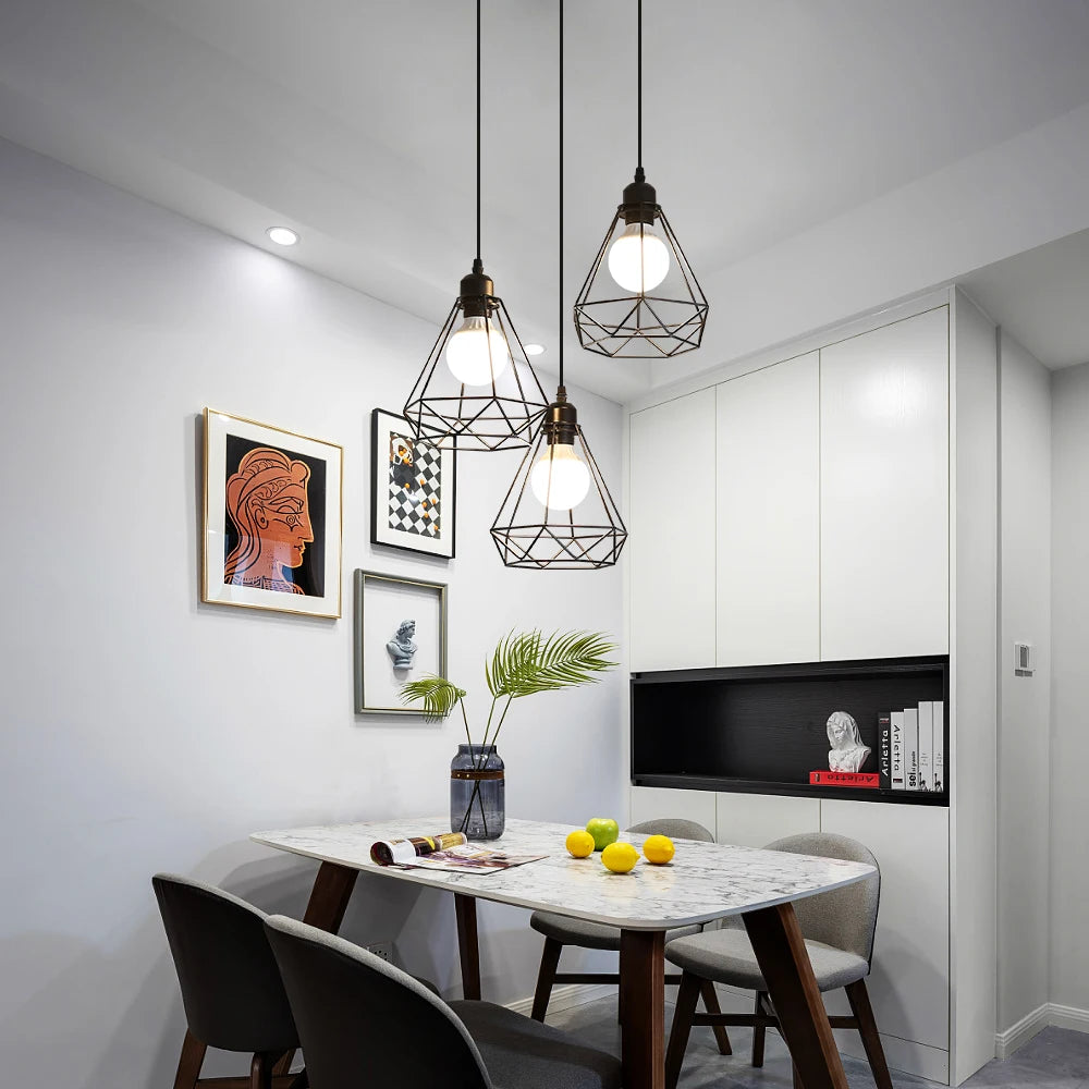 Vintage Pendant Lamps,3-heads Industrial Metal Chandelier E27 Ceiling Lighting in Geometric Cage Style(Bulb Not Included)