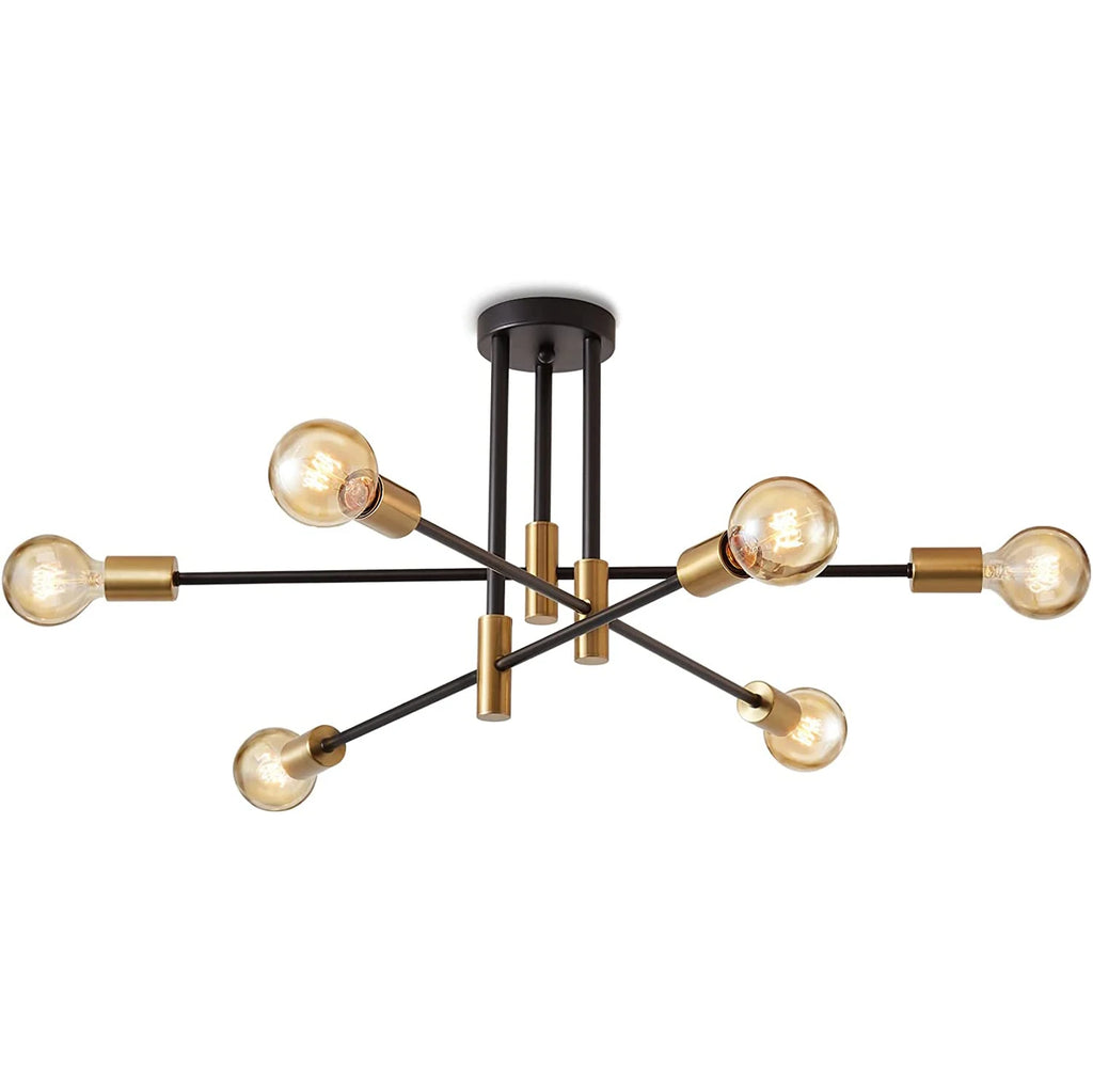 6 Light E27 Base Chandelier,Sputnik Ceiling Lamp, Semi-Flush Mount Chandelier Light Fixtures for Living Room,(Without Bulb)