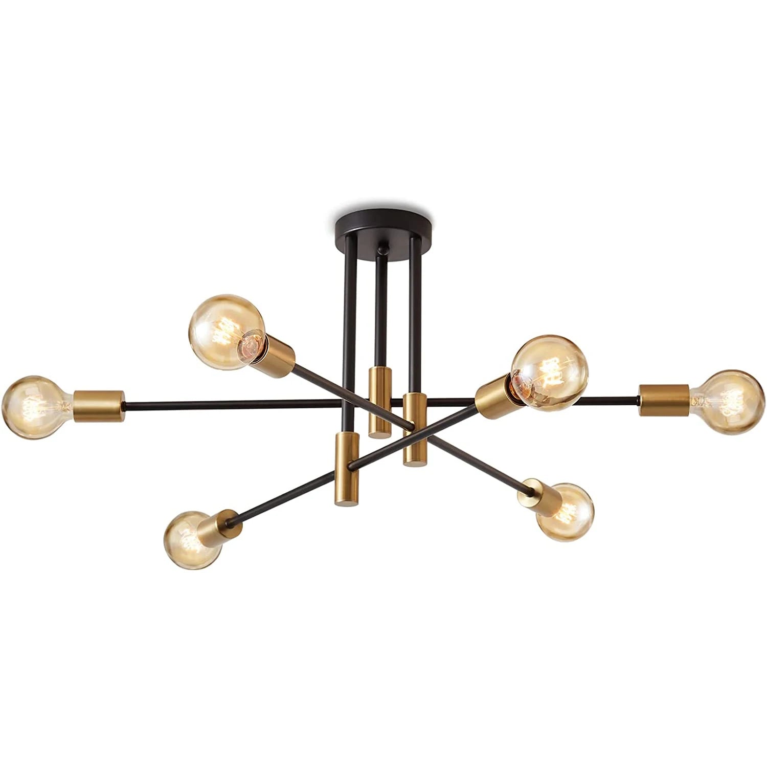 6 Light E27 Base Chandelier,Sputnik Ceiling Lamp, Semi-Flush Mount Chandelier Light Fixtures for Living Room,(Without Bulb)