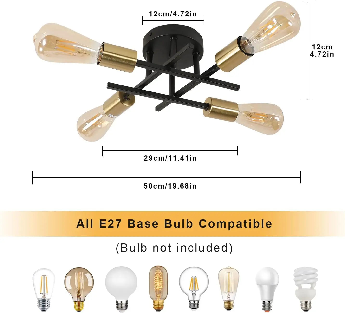 Industrial Ceiling Light,4-heads Ceiling Lights Iron Pendant Light for Bedroom, Restaurant,E27 Socket（Bulb not included)