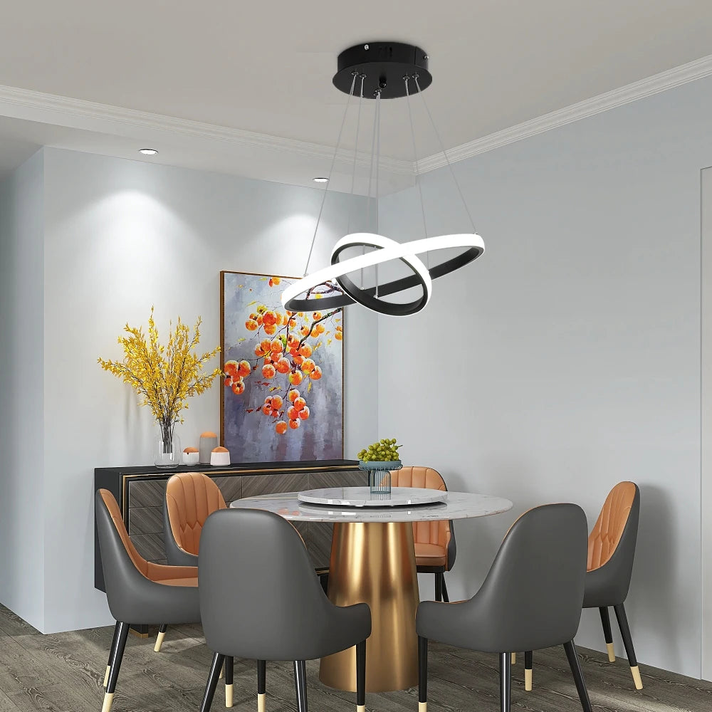 Modern LED Chandelier,30W 2700LM 2 Ring Round Hanging Foyer Pendant Light for Kitchen Island,Living Room,Cold White Light 6500K