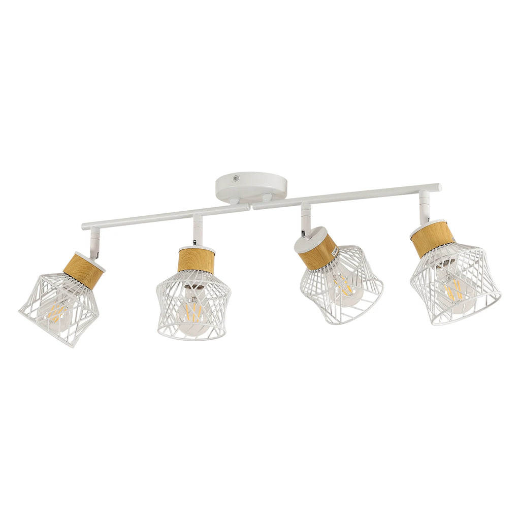 4 Way Adjustable Metal Wire Cage Rotatable Ceiling Lights,E27 Base Spot Light Fittings for Bedroom（Bulb not included）