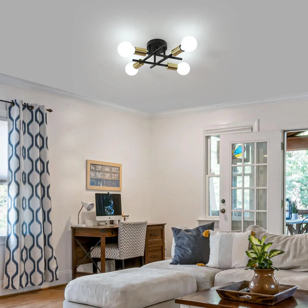 Industrial Ceiling Light,4-heads Ceiling Lights Iron Pendant Light for Bedroom, Restaurant,E27 Socket（Bulb not included)
