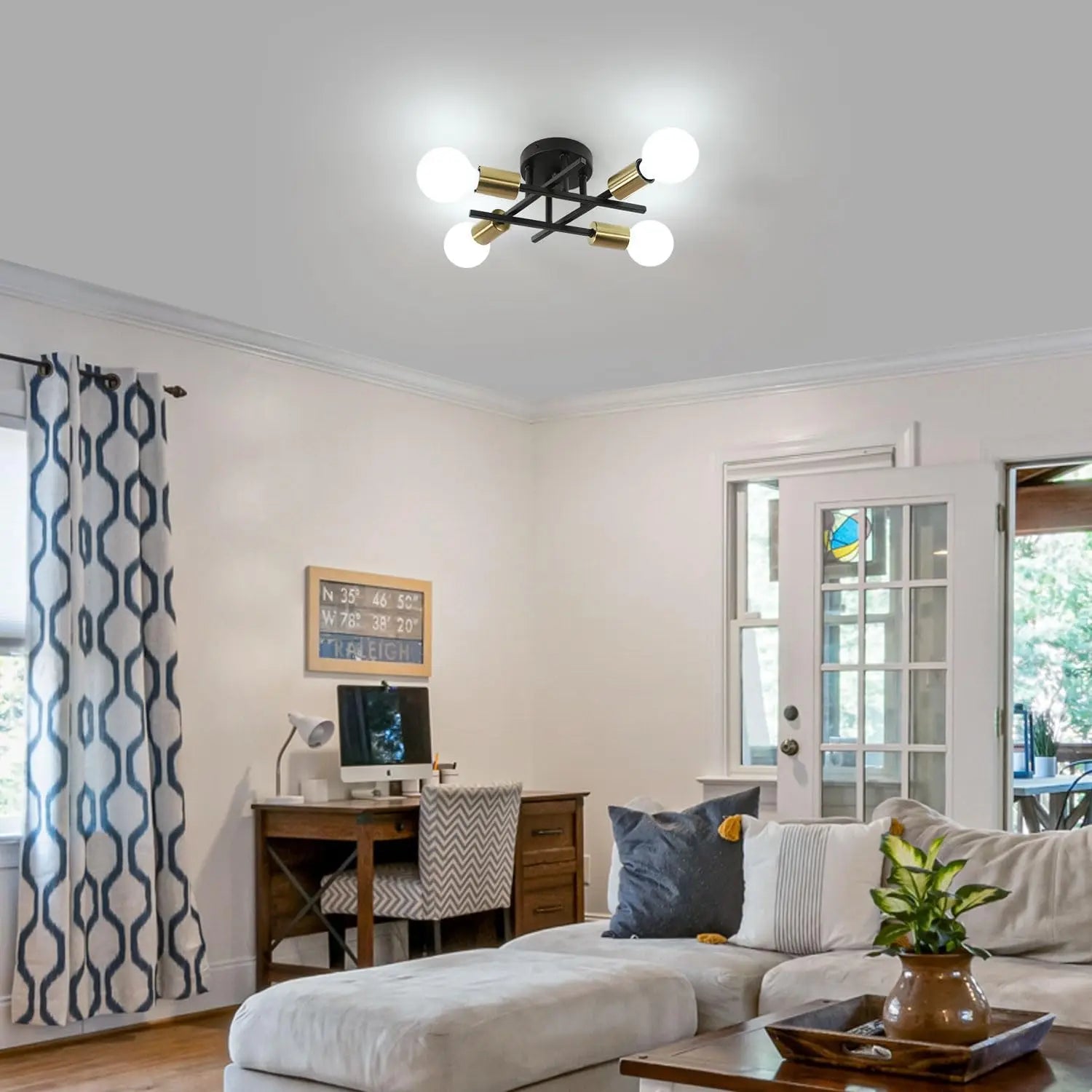 Industrial Ceiling Light,4-heads Ceiling Lights Iron Pendant Light for Bedroom, Restaurant,E27 Socket（Bulb not included)