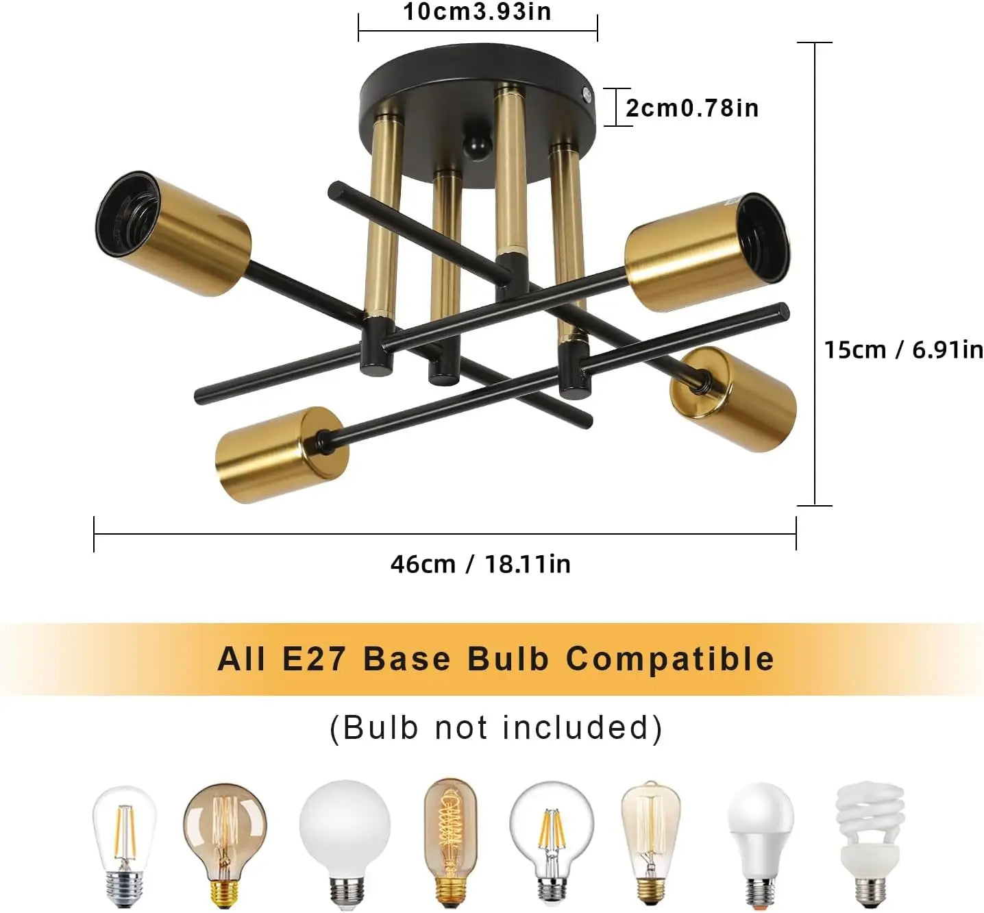 Industrial Ceiling Light,4-heads Ceiling Lights Iron Pendant Light for Bedroom, Restaurant,E27 Socket（Bulb not included)