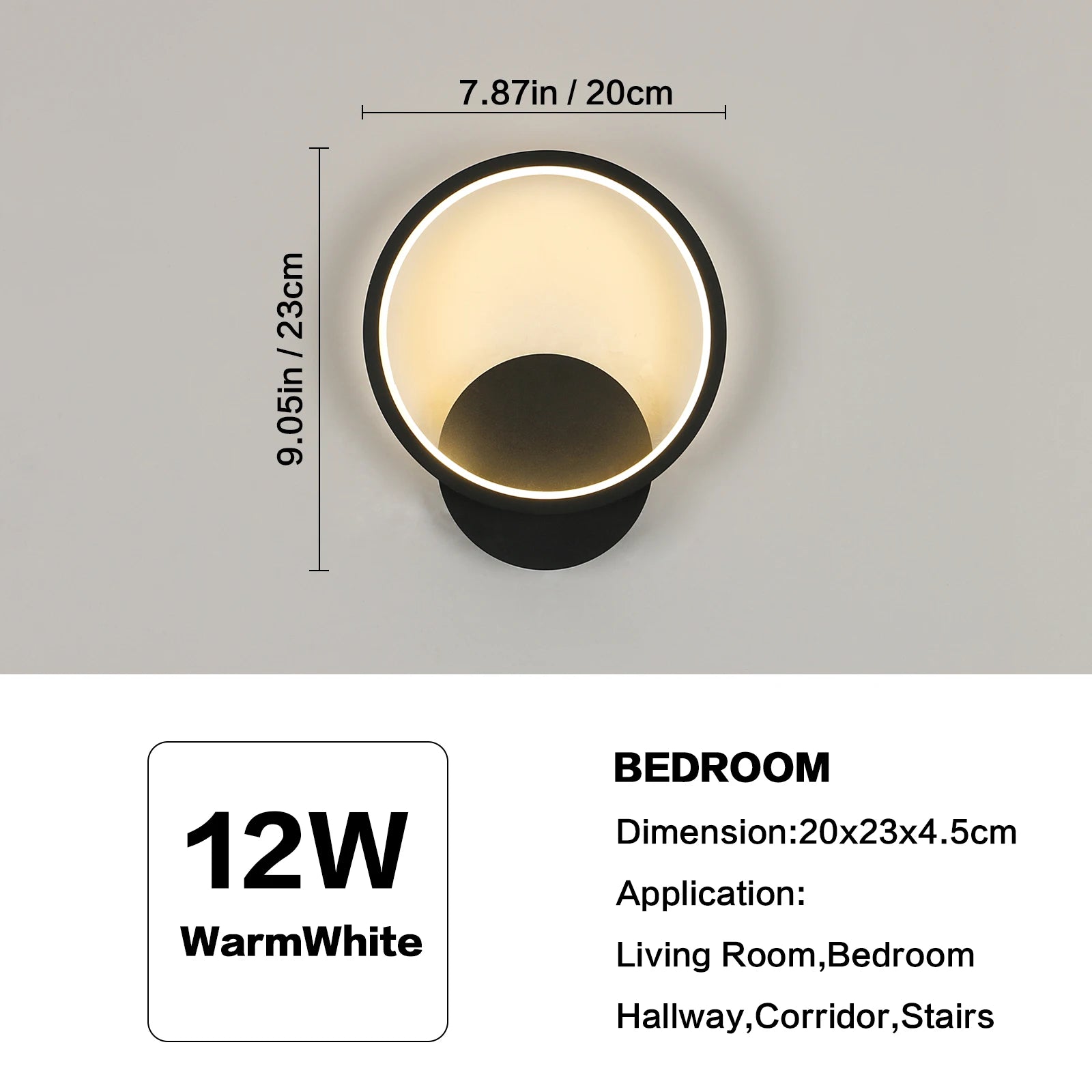 Indoor Wall Lights,Modern 12W Round Wall Night Lamp ,Perfect for Living Room,Bedroom,Hallway,Stairs,3000K Warm White Light