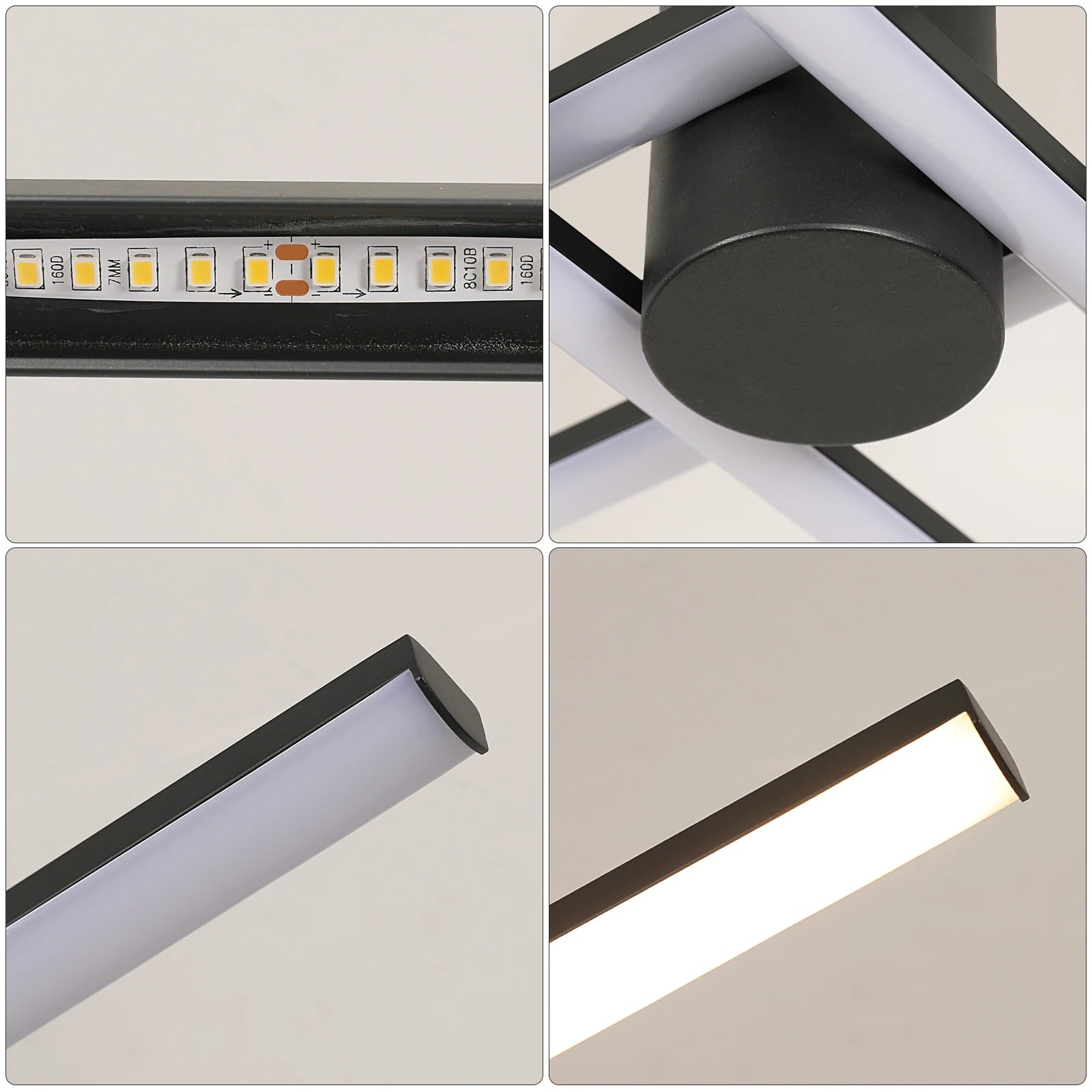 4 Built-in LED Boards Ceiling Light, 24W Black Elegant Design Ceiling lamp,3000K Warm  Light Fixture For Bedroom,Hallway