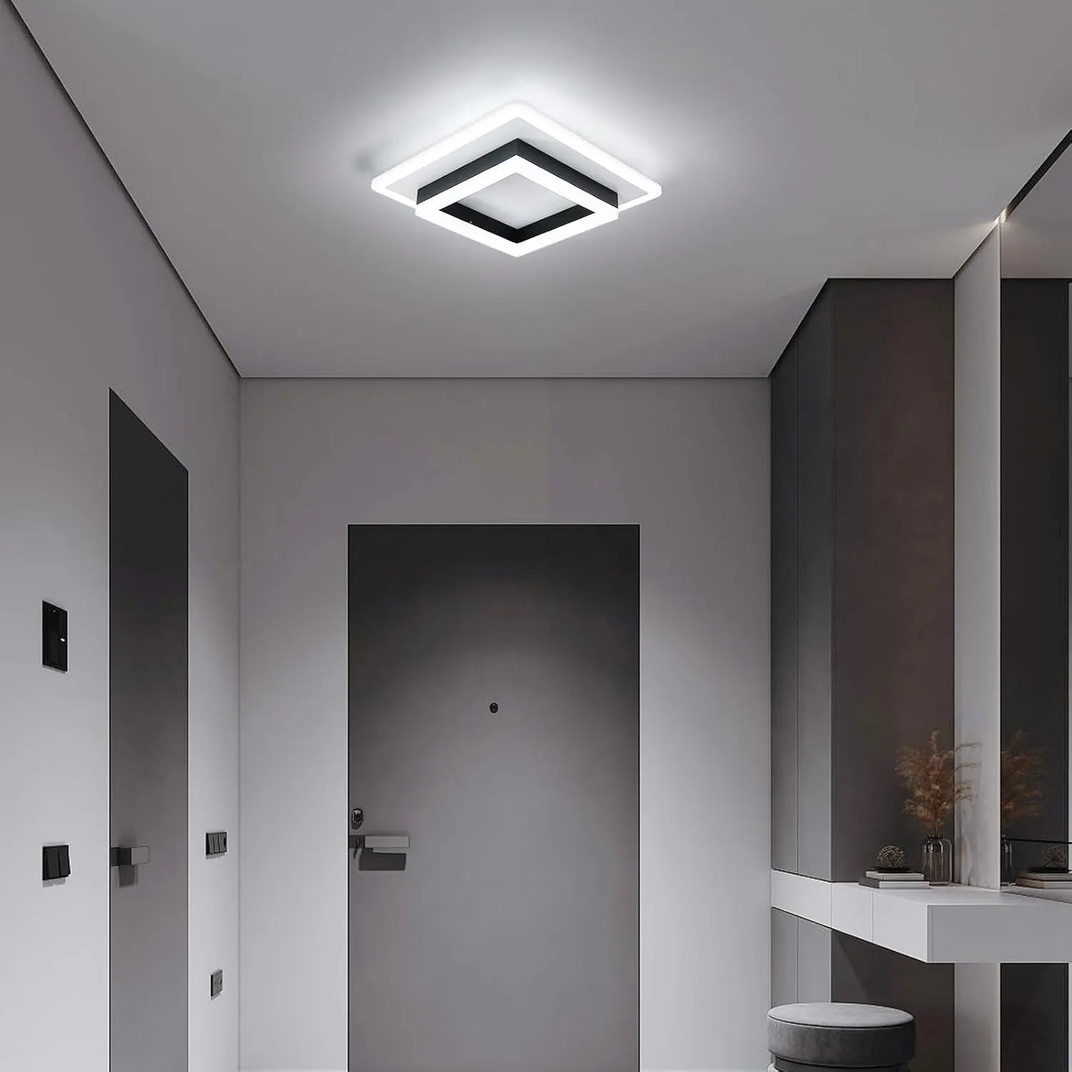 Square Ceiling Light,24W Super Bright Modern LED Ceiling Lamp,White Light 6500K LED Ceiling Lights for Bedroom, Office,  Living Room
