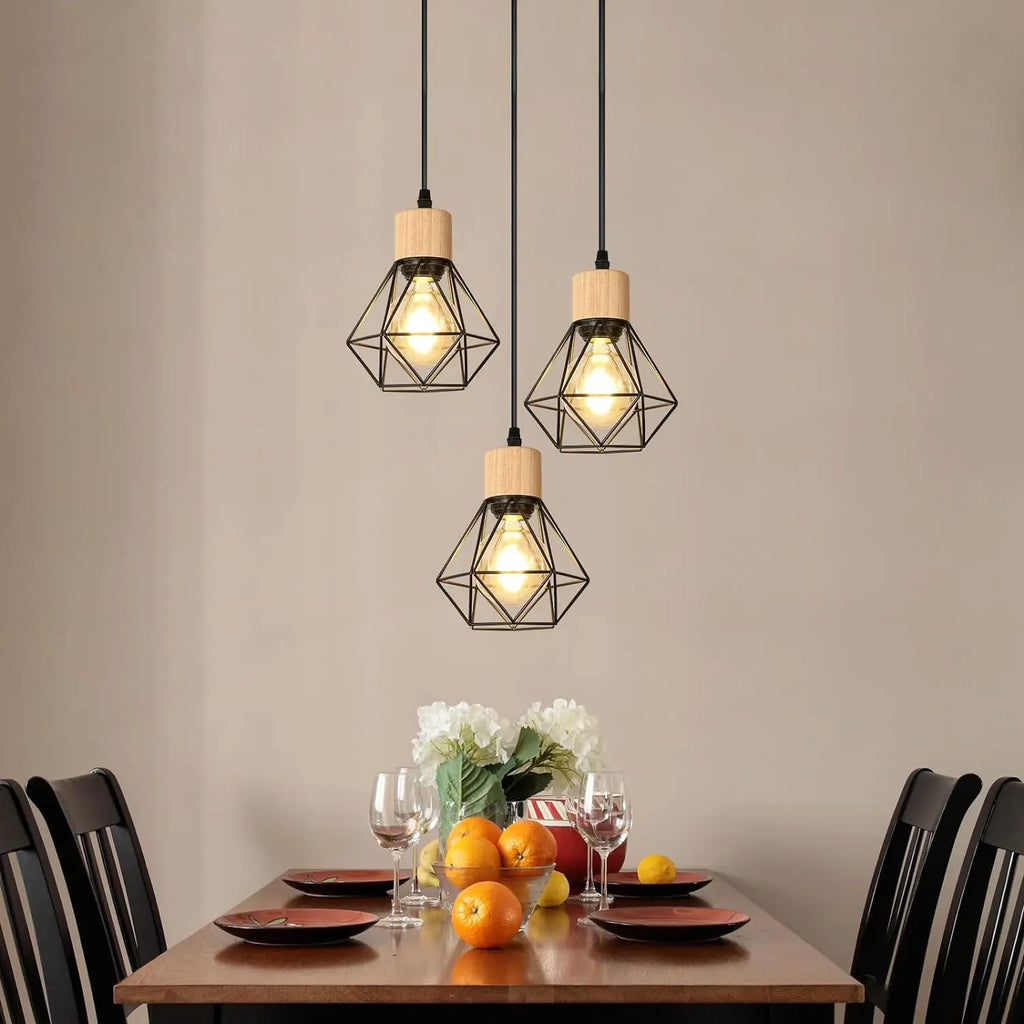 Vintage Pendant Lamps,3-heads Industrial Metal Chandelier E27 Ceiling Lighting in Geometric Cage Style(Bulb Not Included)