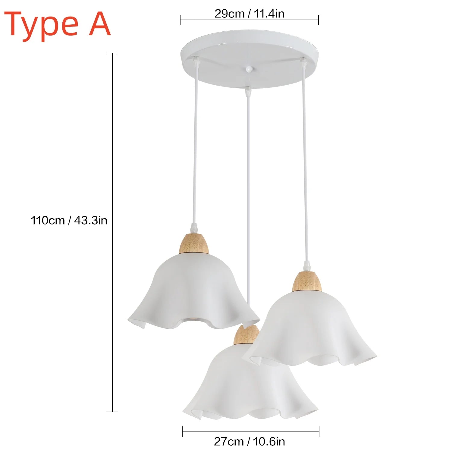 3-Head Pendant Lamps,Flower-Shaped Chandelier Retro Wooden Ceiling Light Flower Design E27 Base Lighting (Bulb not included）
