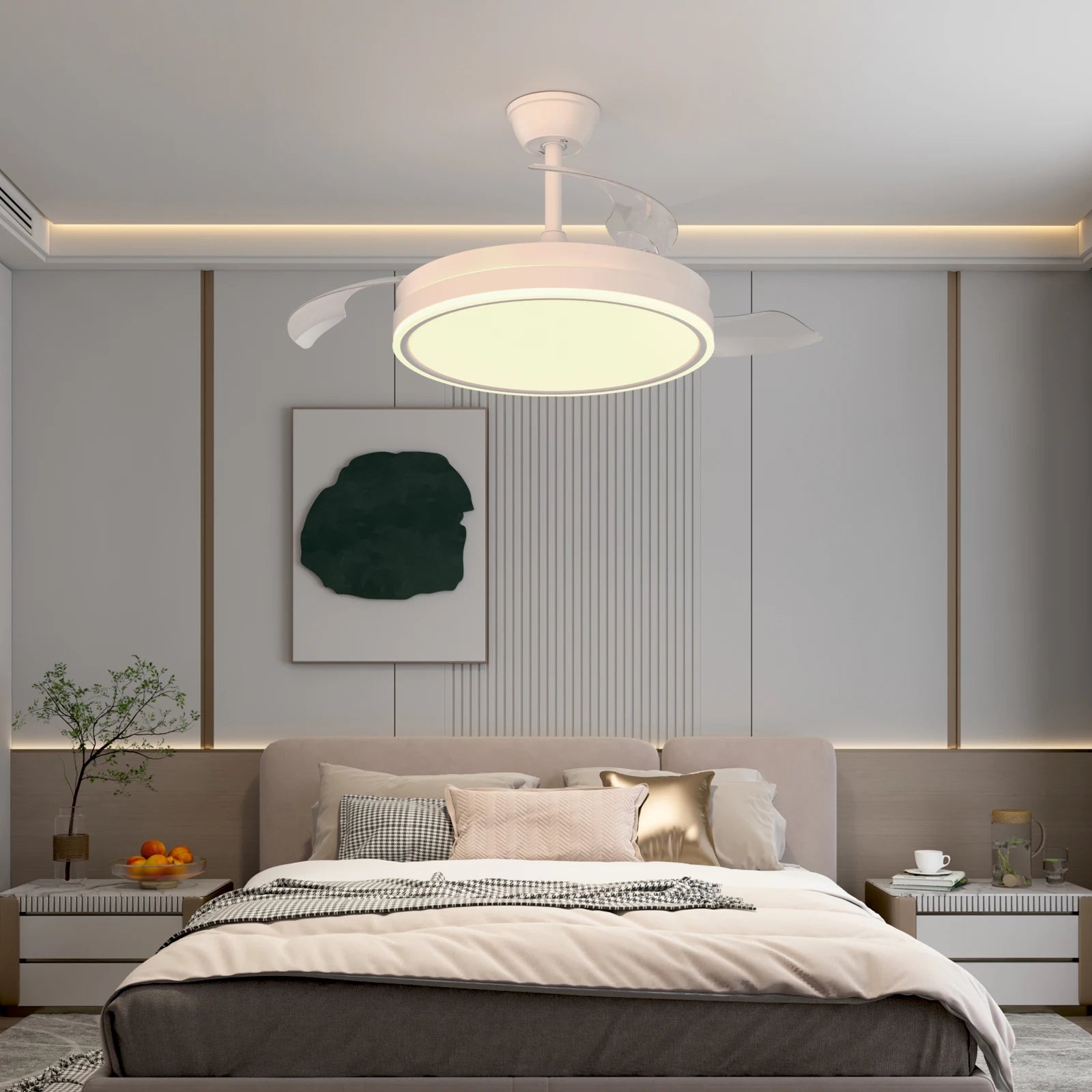 Dimmable Ceiling Fans Light,36W Ultra-Thin Fan Light With Remote Control 3000K/4500K/65000K,6 Speeds For Living Room