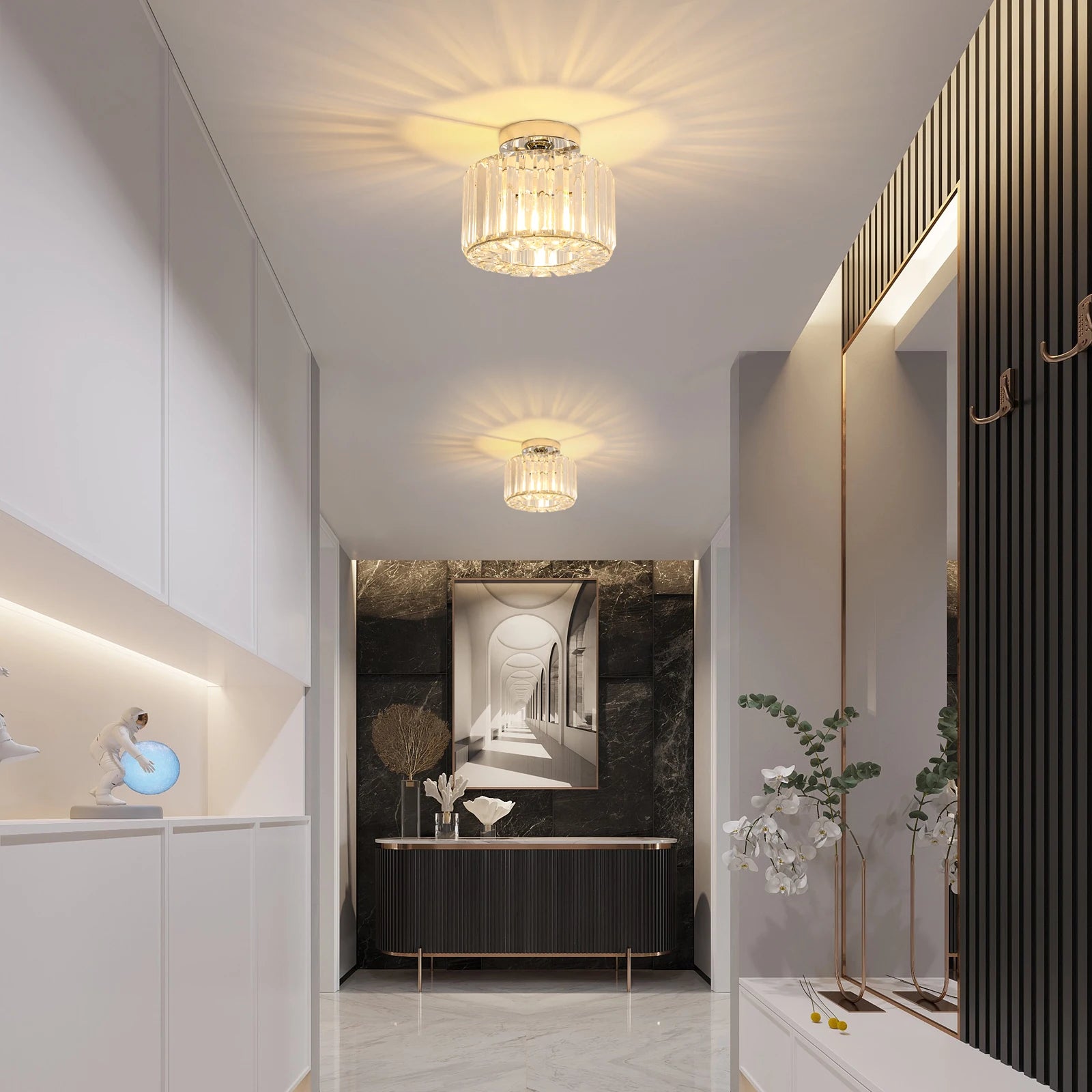 Crystal Ceiling Light,Close-to-Ceiling Lighting Fixture,For Hallway,Kitchen Island,Dining Room,E27 Base(Bulb Not Included)