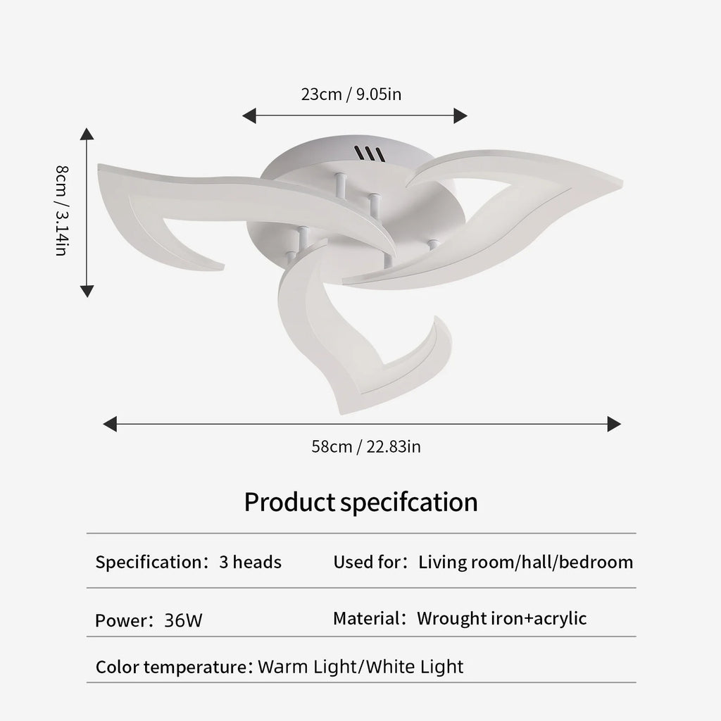 LED Ceiling Light,36W 3240LM Modern Design Ceiling Lighting,3 Head Lights Living Room Ceiling Light Acrylic White Flower Fittings Ceilings for Bedroom, Kitchen,Dining Room