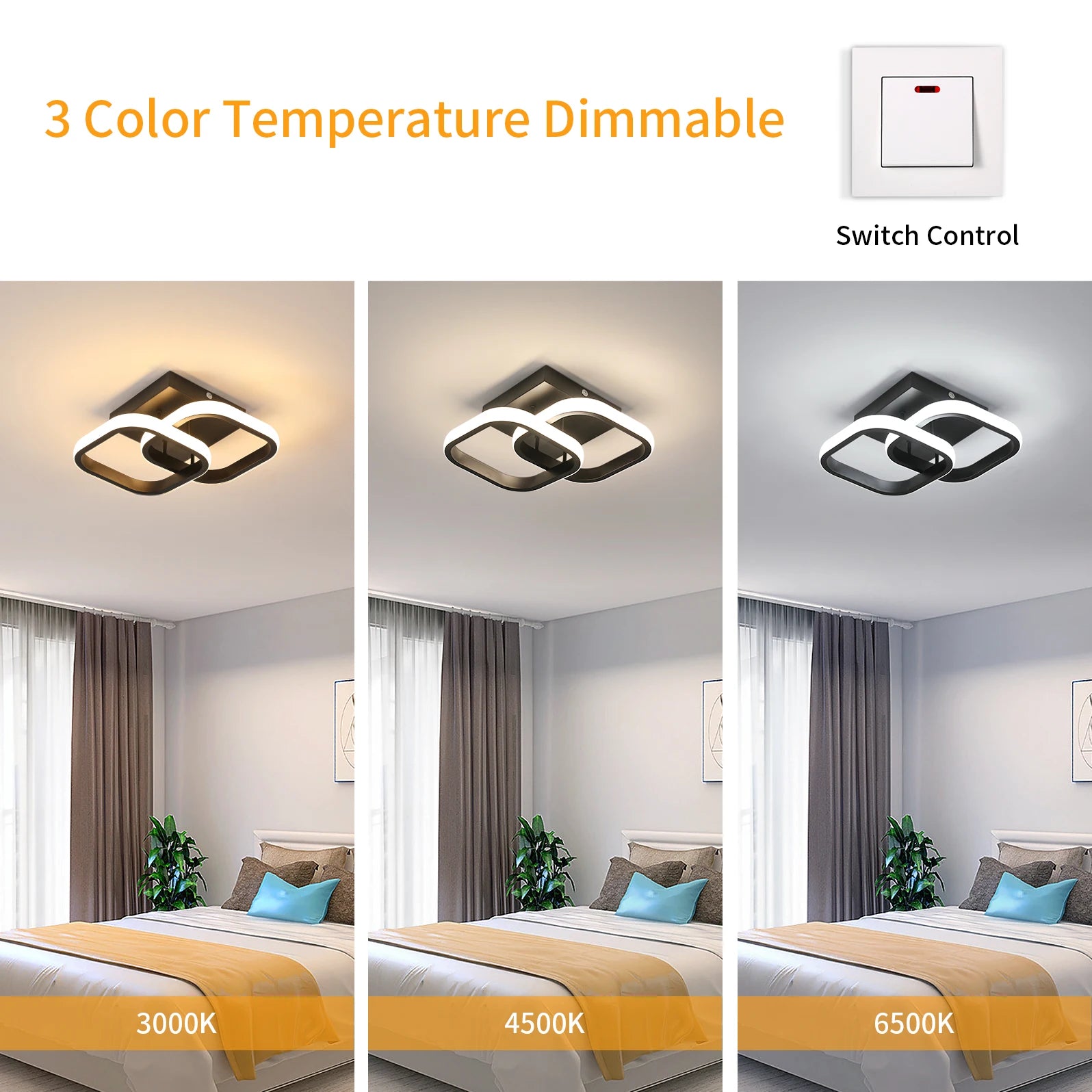 Dimmable LED Ceiling Light,18W Modern Square LED Ceiling Lamp 3 Colour Temperature Adjustments, Ceiling Lighting Fixture