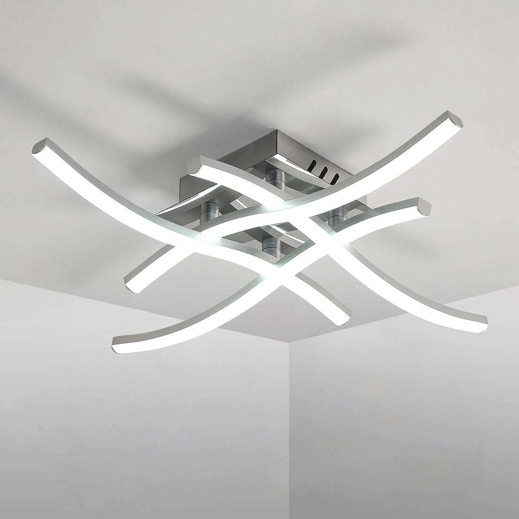 LED Ceiling Light,Curved Design Ceiling Lamp,24W 2700LM 4 Built-in Grey Light Strips,6500K Cool White Light for Bedroom