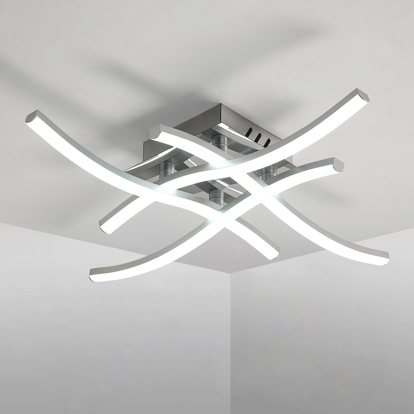 LED Ceiling Light,Curved Design Ceiling Lamp,24W 2700LM 4 Built-in Grey Light Strips,6500K Cool White Light for Bedroom
