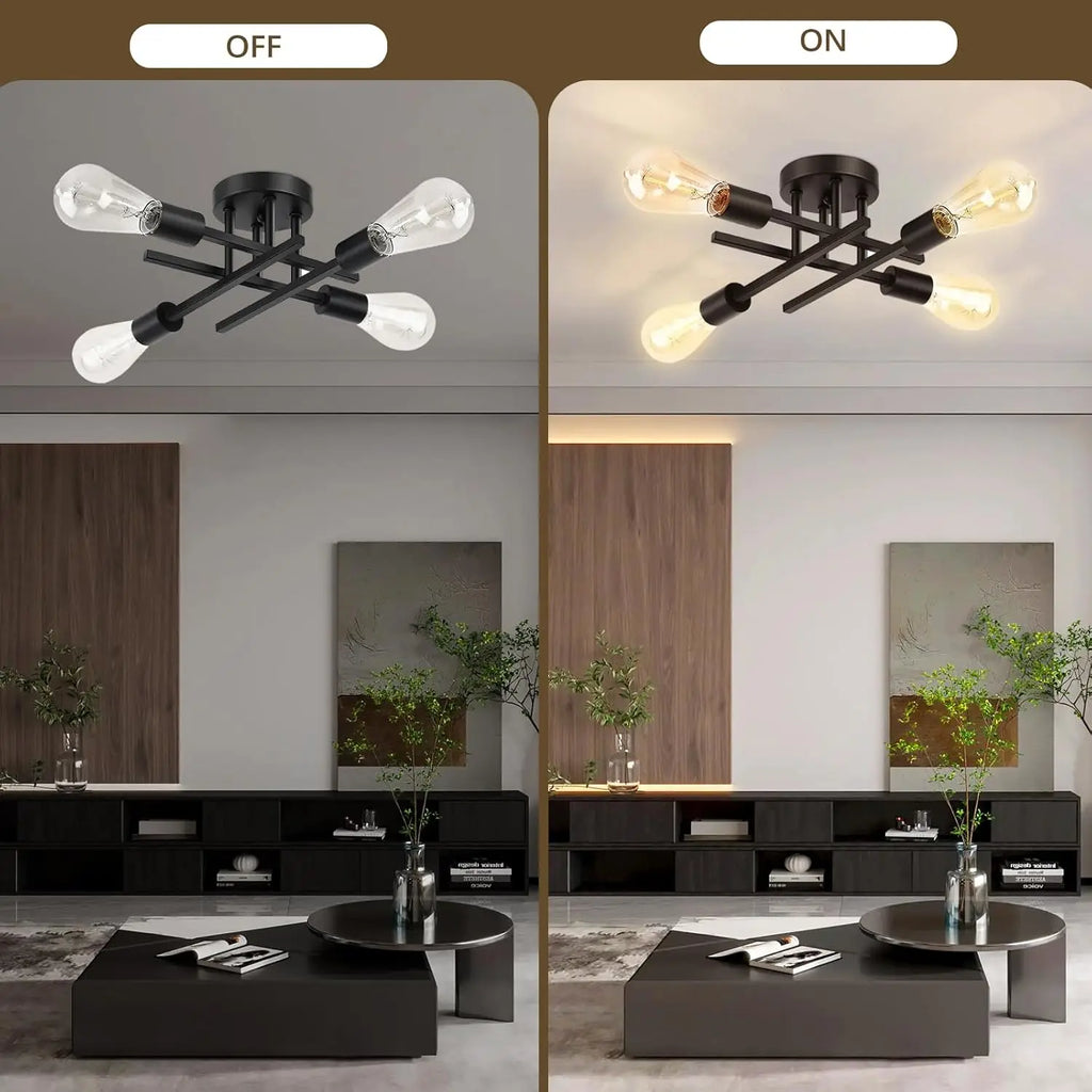 Industrial Ceiling Light,4-Light Semi Flush Mount Ceiling Lamp with E27 Sockets Chandelier for Bedroom(Bulb not included)