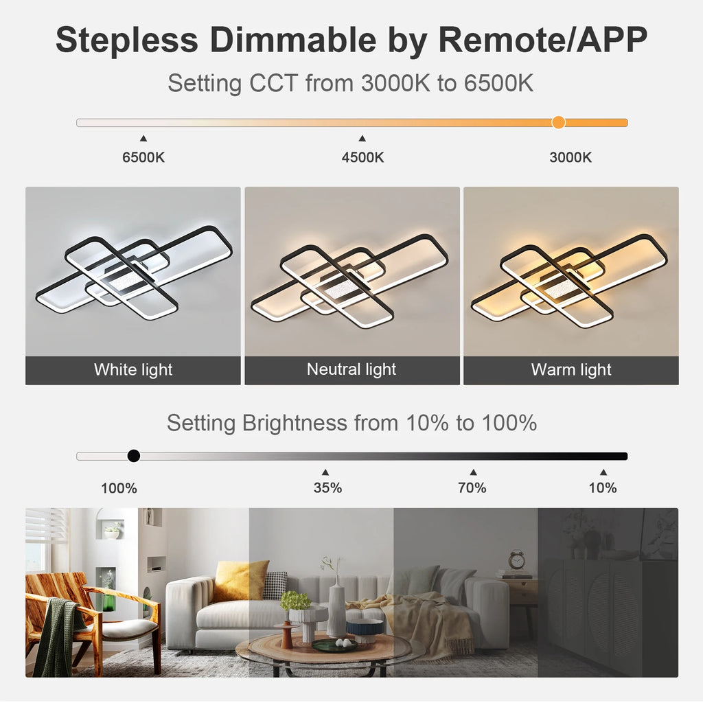Dimmable LED Ceiling Lights,56W Square Light Fittings Ceilings with Remote Control/APP Control 3000K/4500K/6500K For Dining Room